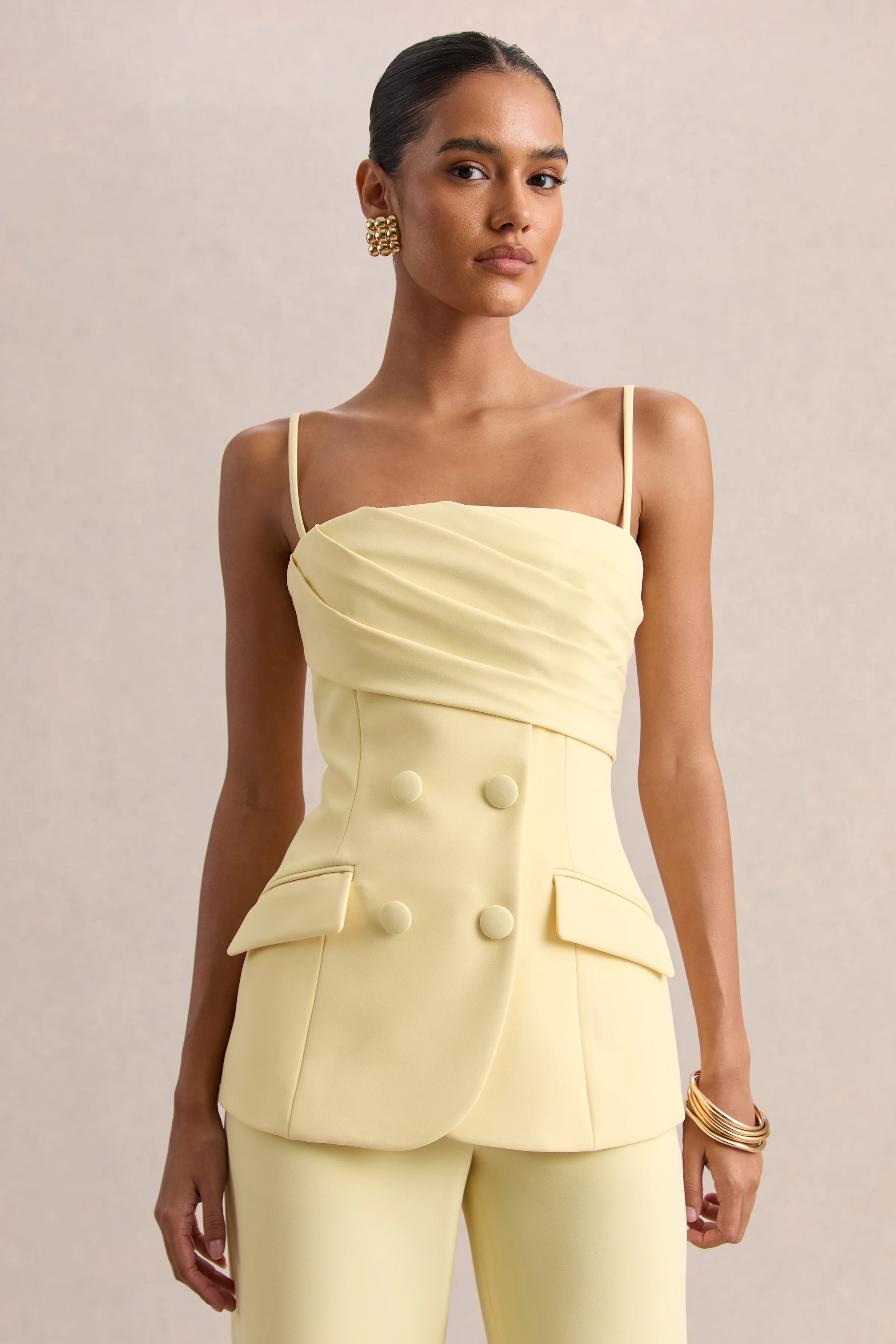 Lunivra | Top Tailleur à Encolure Carrée Citron - Image 6