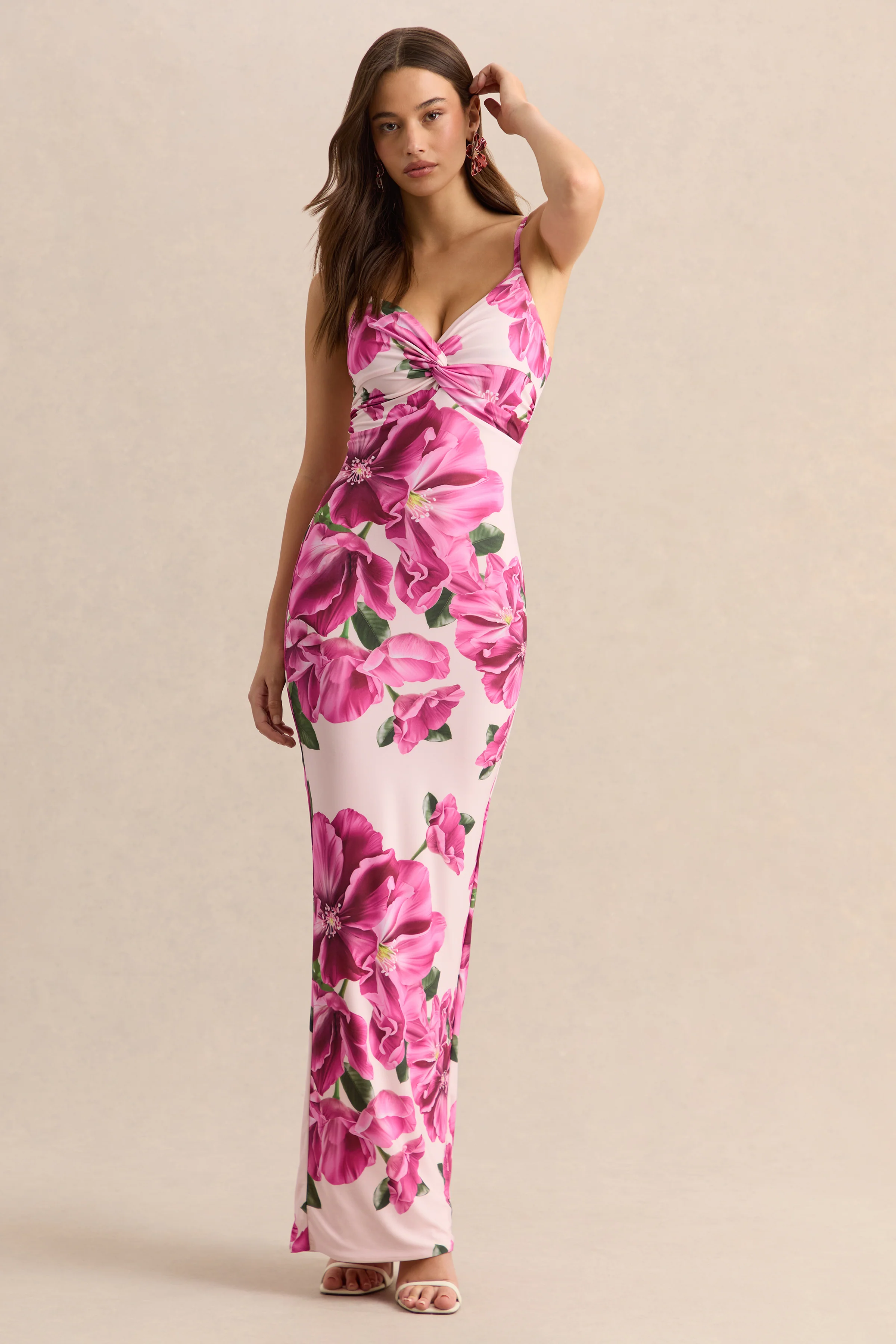 Luz | Robe longue à bretelles imprimé hibiscus rose - Image 4