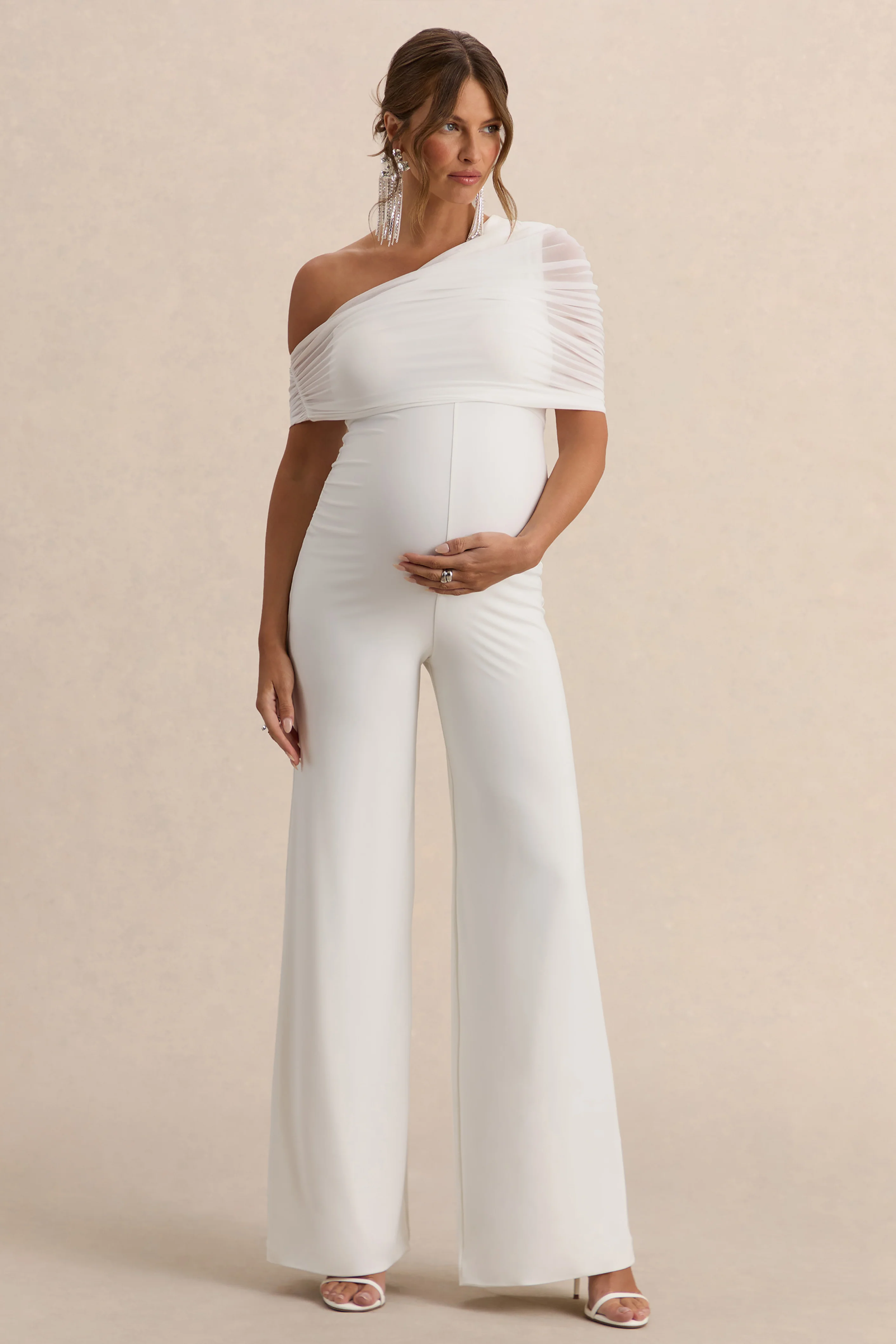 Mariska | Combinaison de maternité blanche à col asymétrique