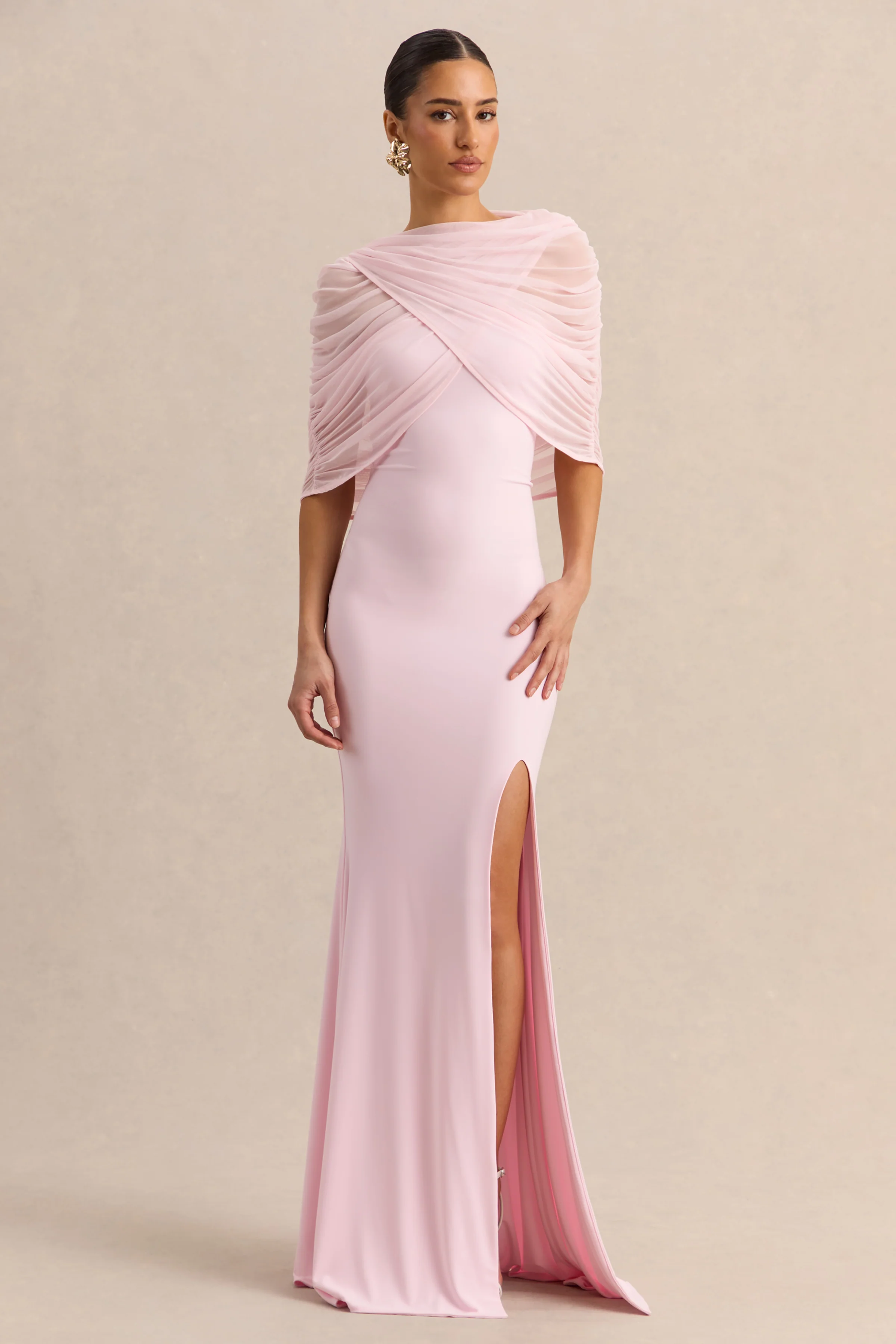 Melva | Robe longue rose clair à encolure bandeau