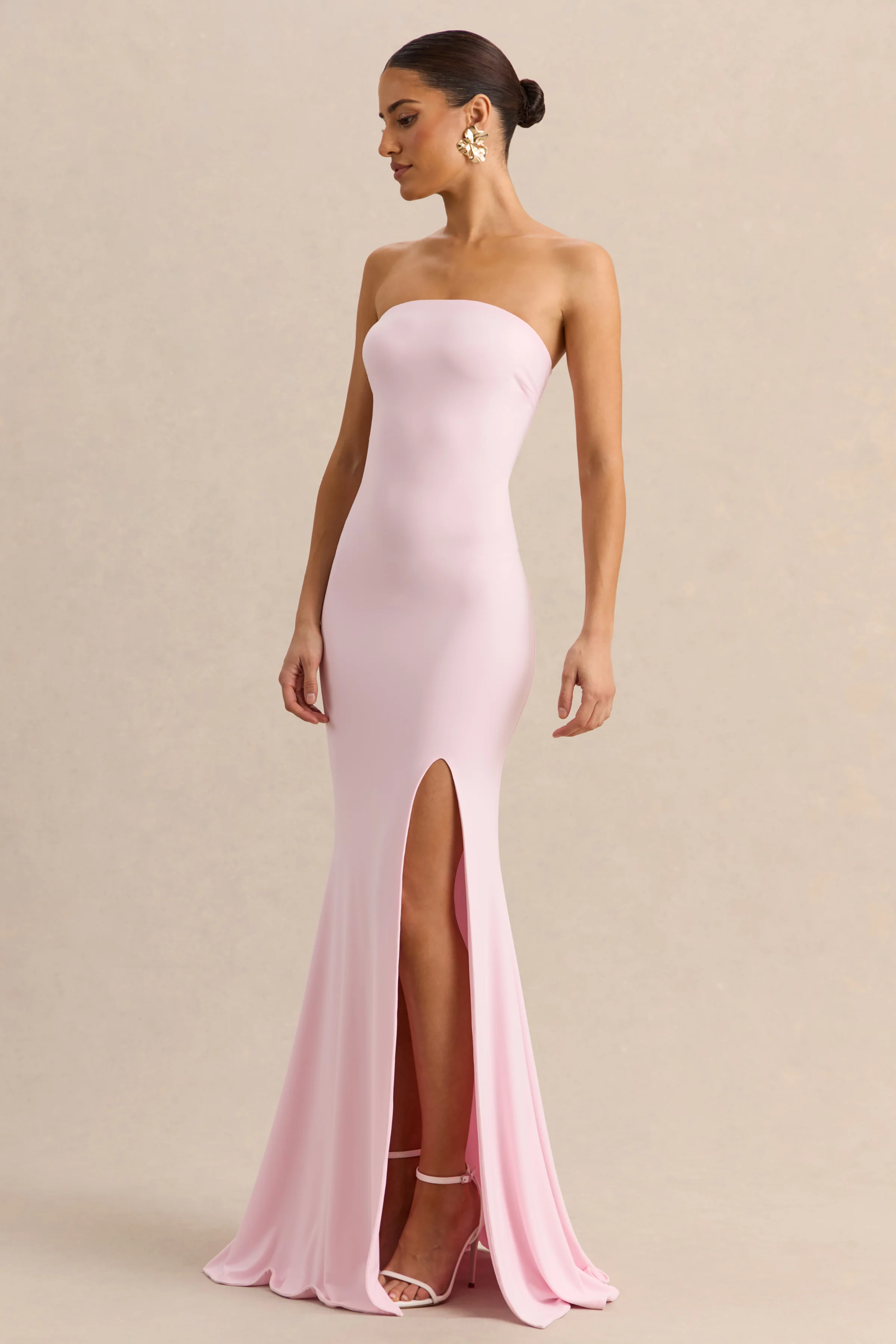 Melva | Robe longue rose clair à encolure bandeau - Image 5