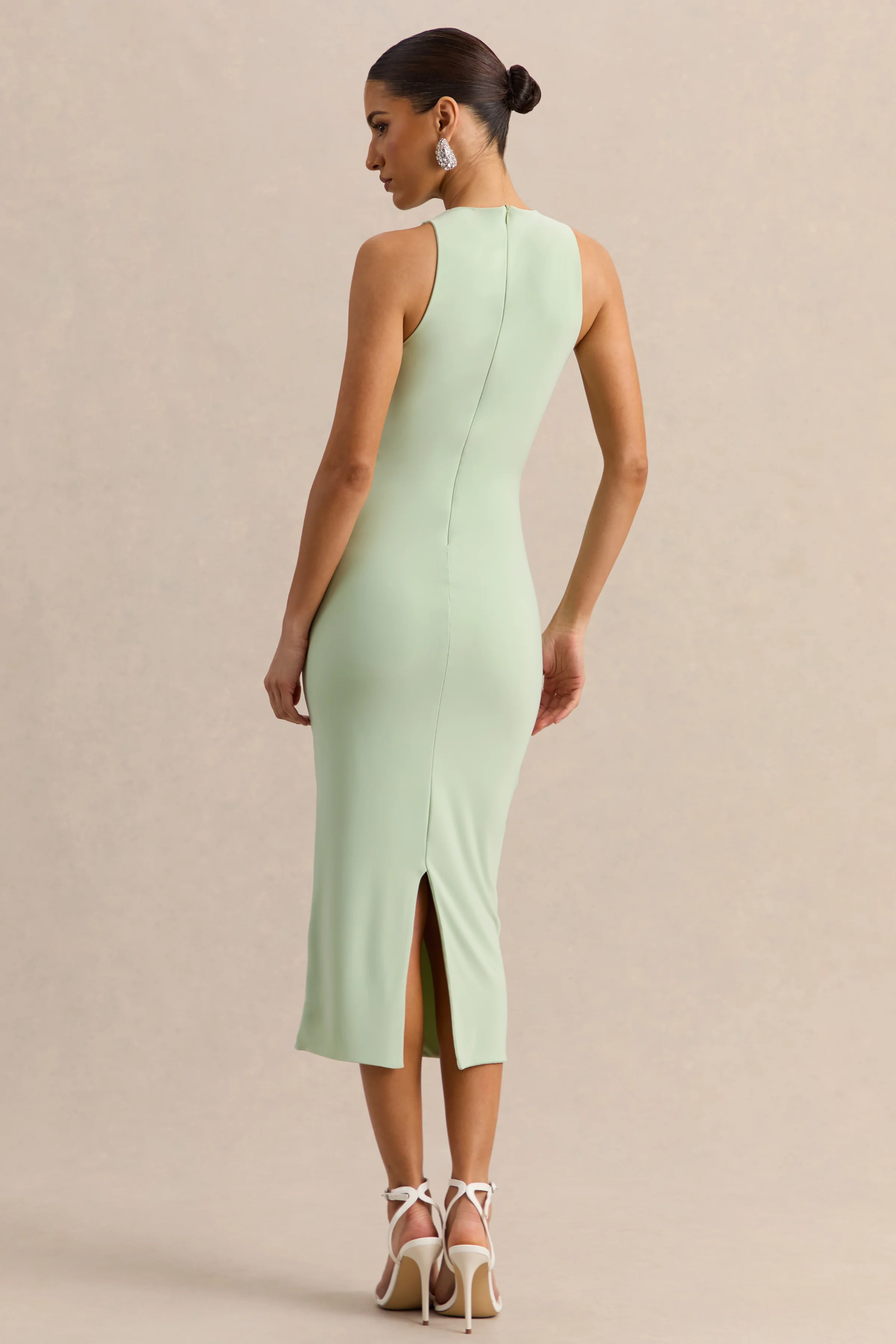 Mirana | Robe mi-longue menthe à encolure haute - Image 3