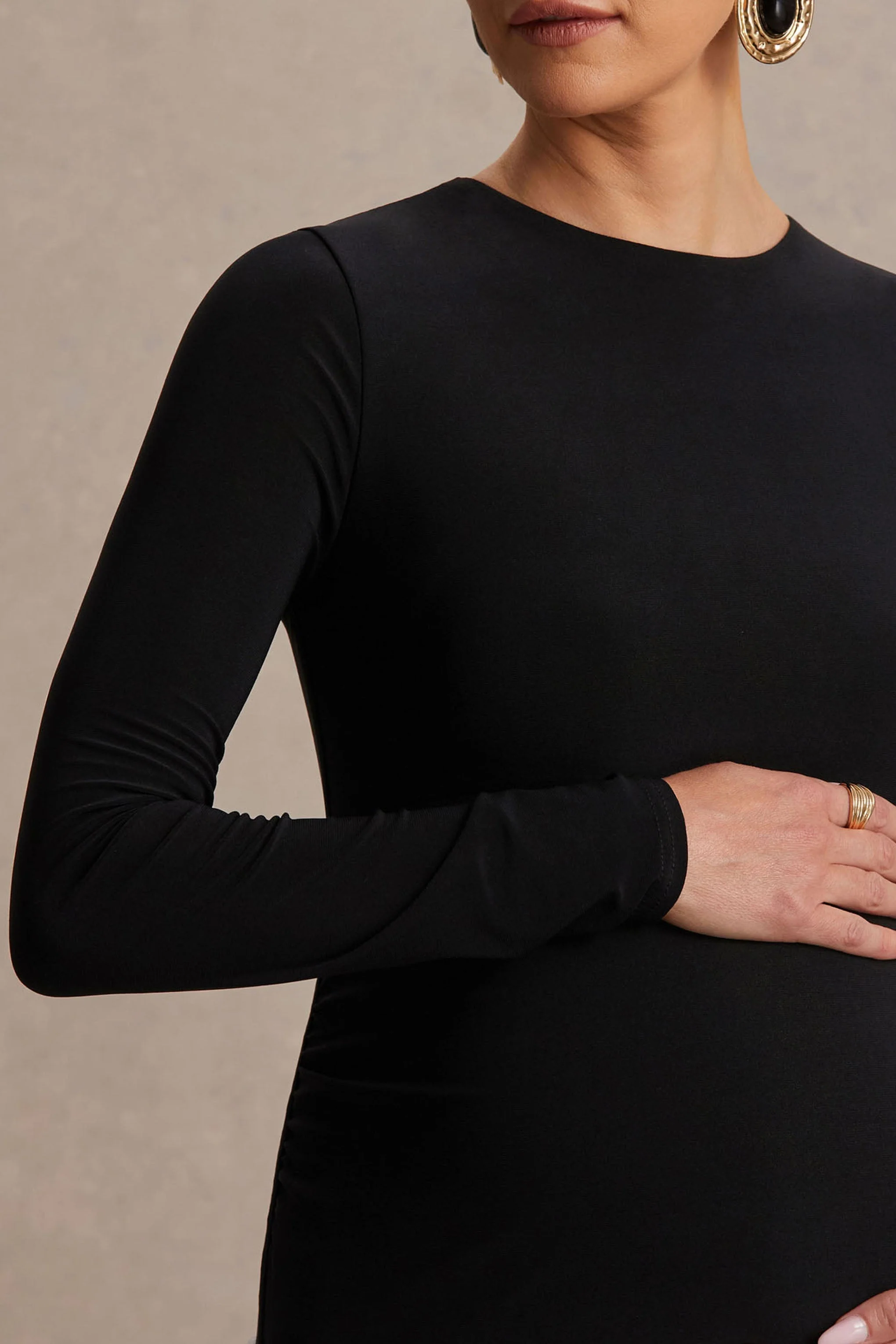 Monroe | Robe longue noir et blanc à encolure ronde avec taille basse - Image 5