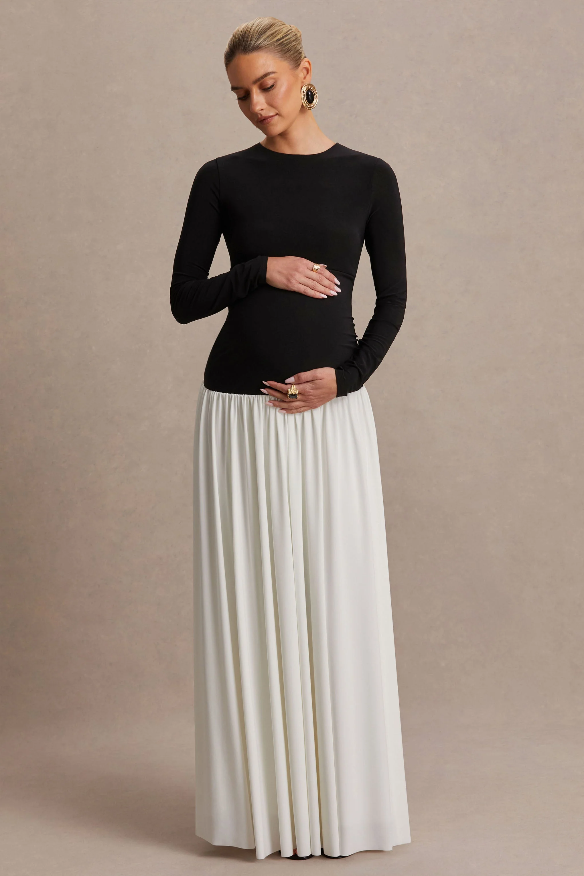 Monroe | Robe longue noir et blanc à encolure ronde avec taille basse - Image 6