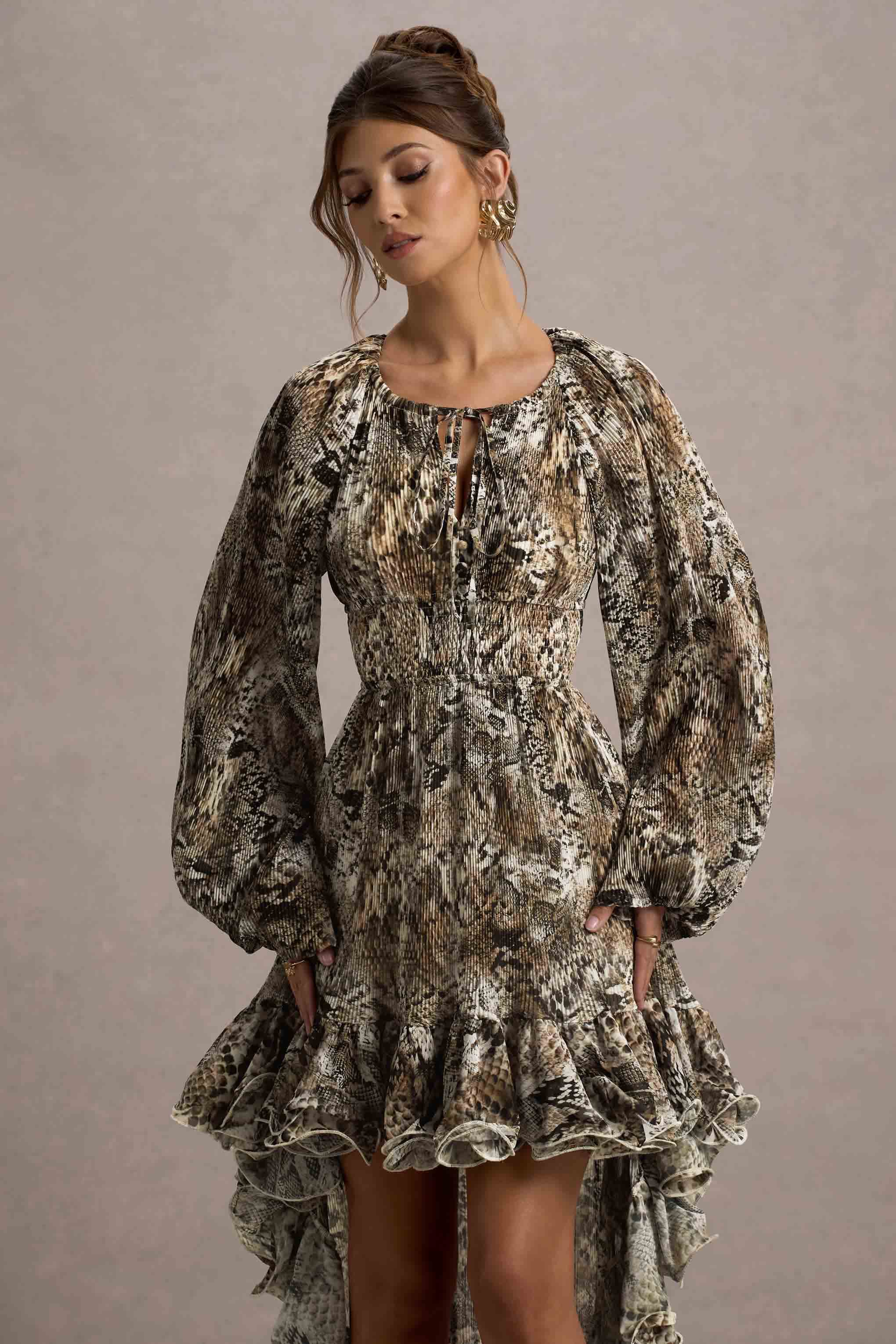 Namir | Robe longue en mousseline à imprimé serpent à ourlet asymétrique - Image 3