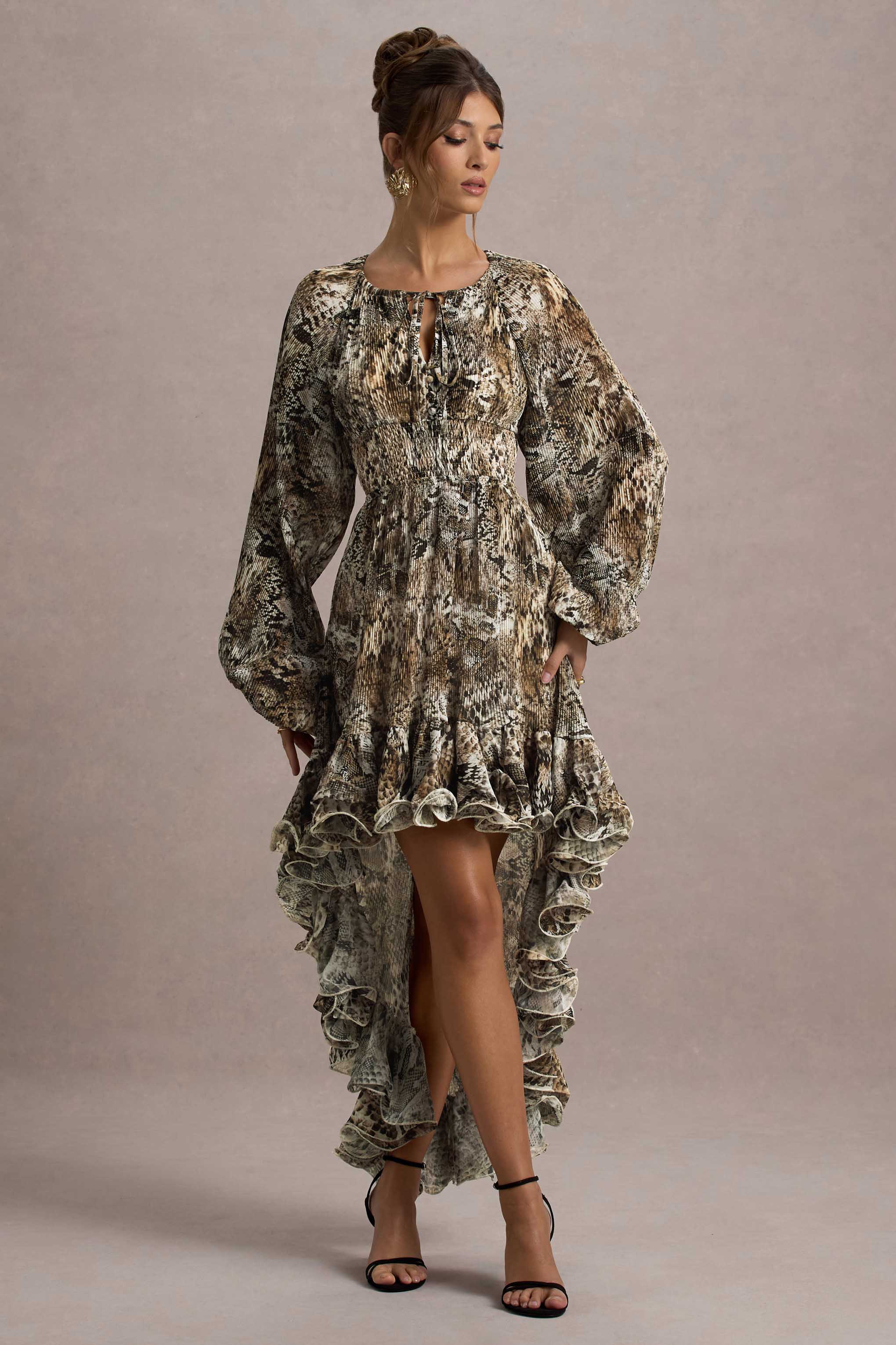 Namir | Robe longue en mousseline à imprimé serpent à ourlet asymétrique - Image 4