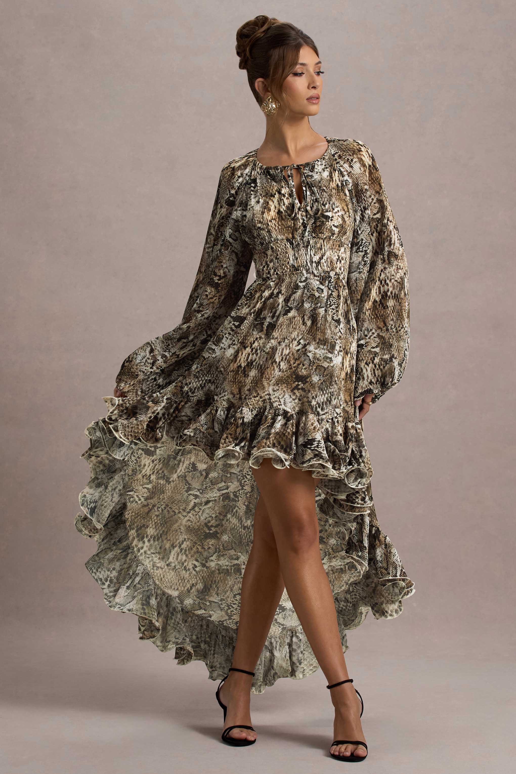 Namir | Robe longue en mousseline à imprimé serpent à ourlet asymétrique - Image 6