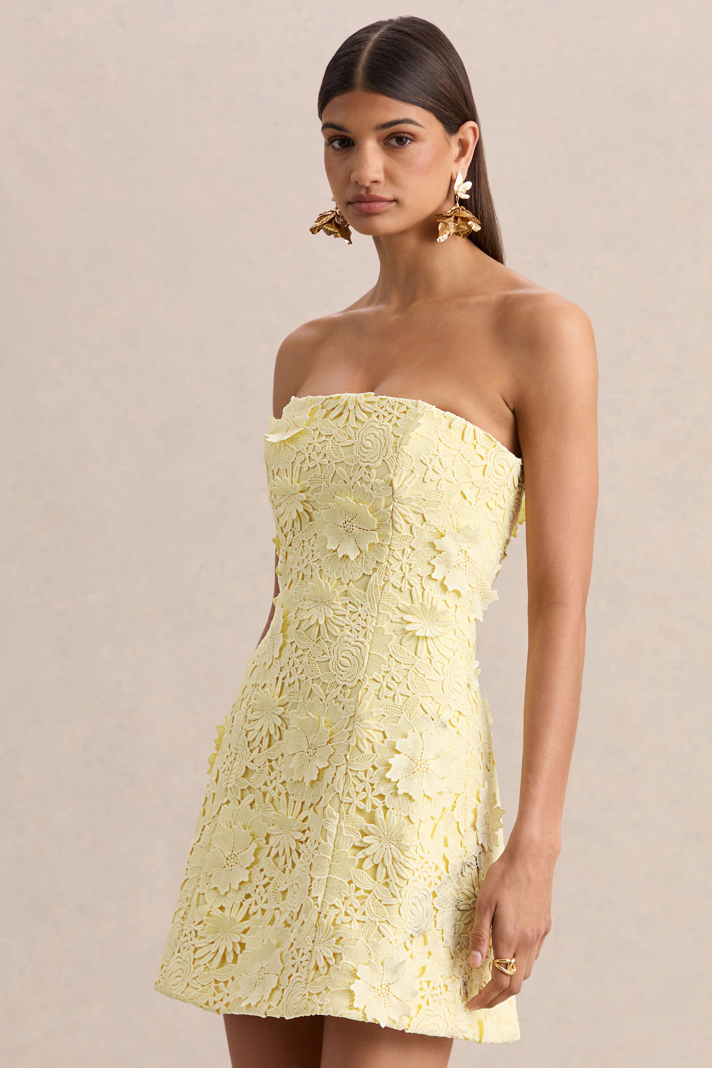 Natalie | Mini-robe bandeau en dentelle citron - Image 4