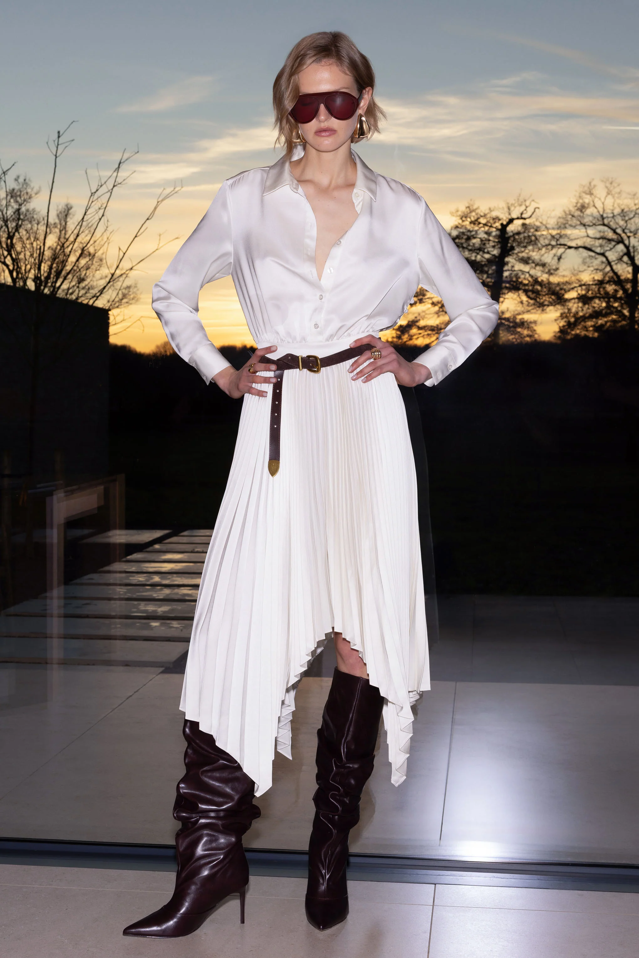 Naxos | Robe chemise longue en satin crème