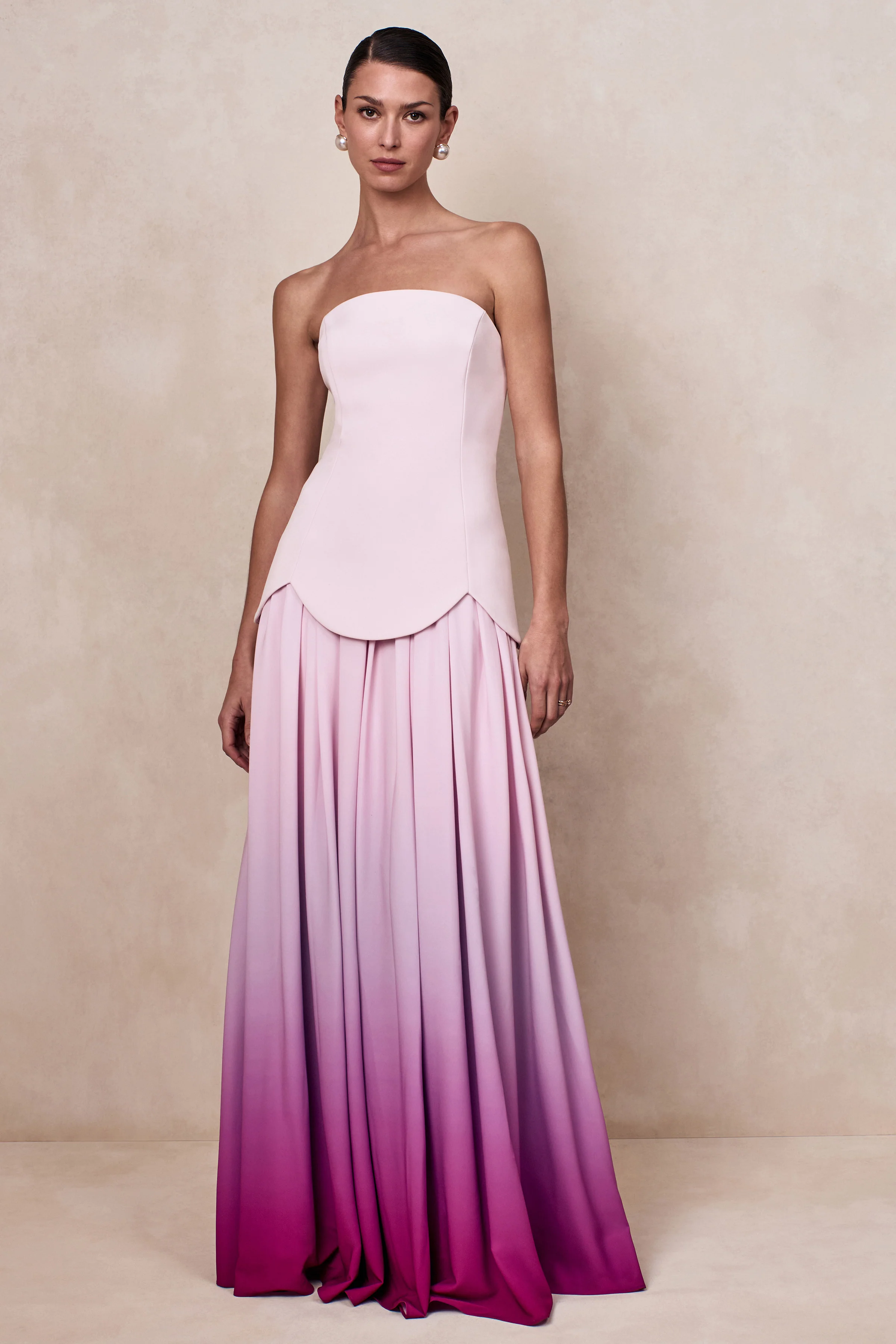 Nia | Robe longue bandeau en dégradé rose