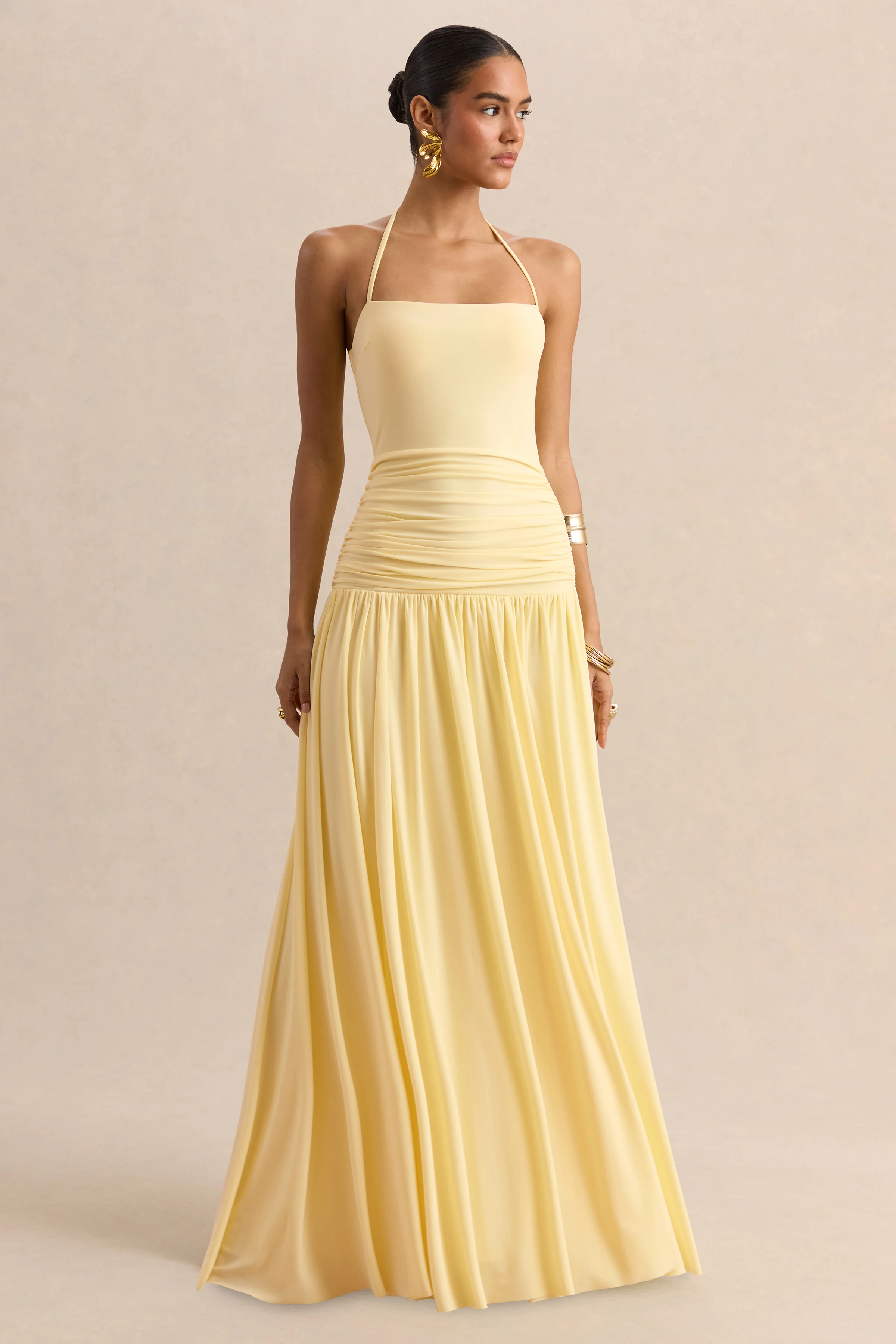 Nicolette | Robe longue citron à encolure carrée avec détails froncés - Image 5