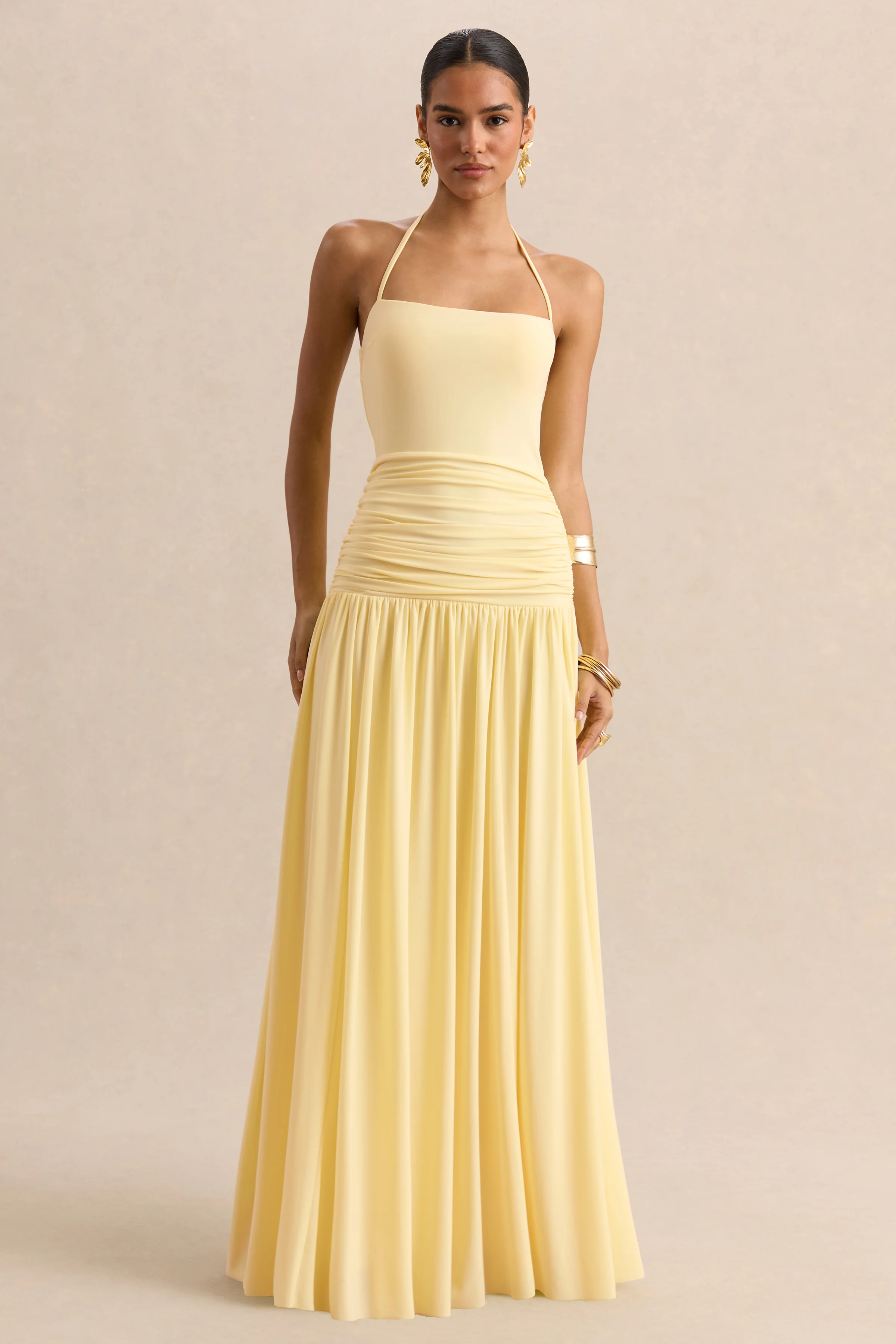 Nicolette | Robe longue citron à encolure carrée avec détails froncés - Image 6