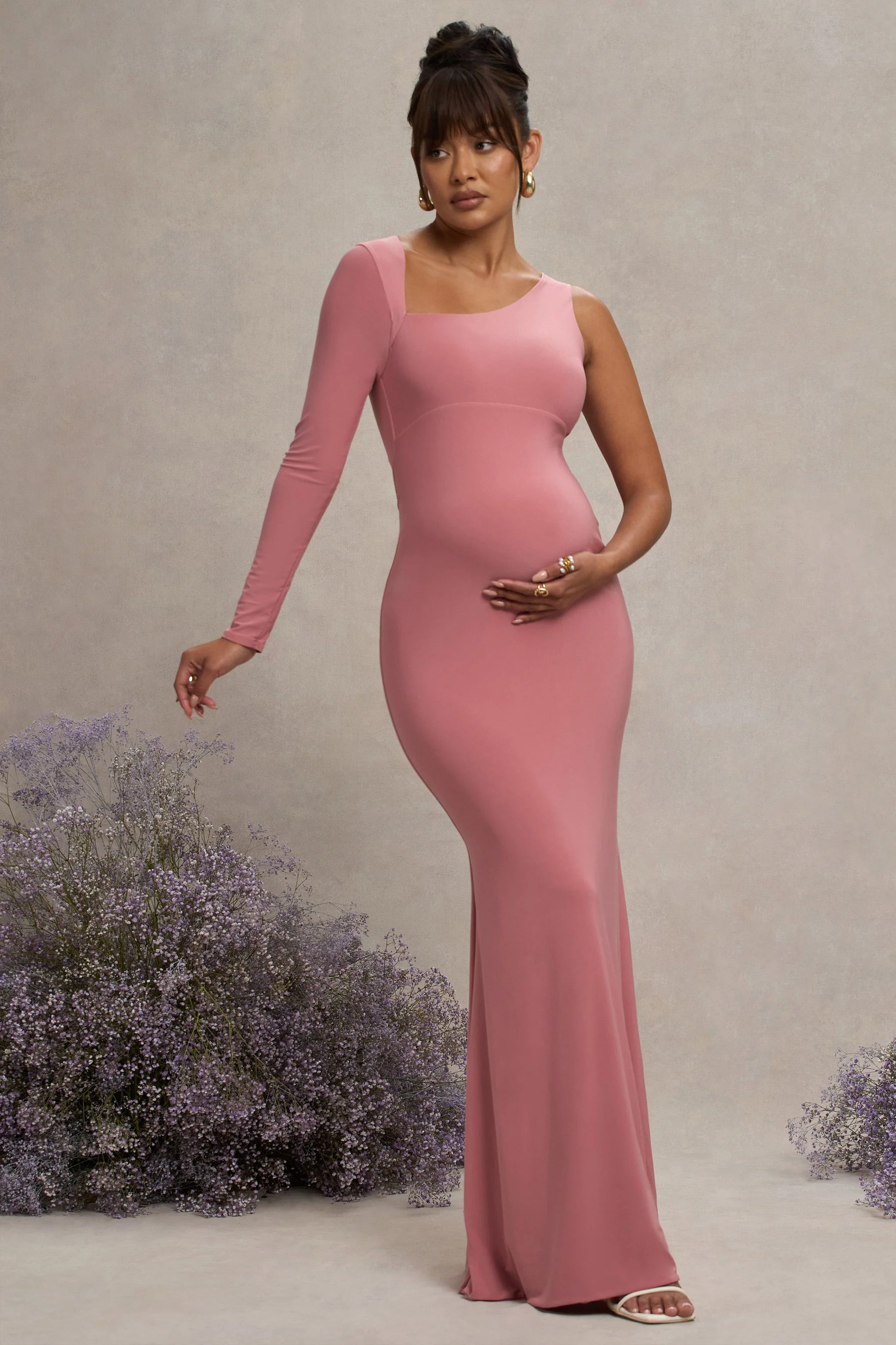 Oh Baby | Robe longue de maternite blush une epaule - Image 5