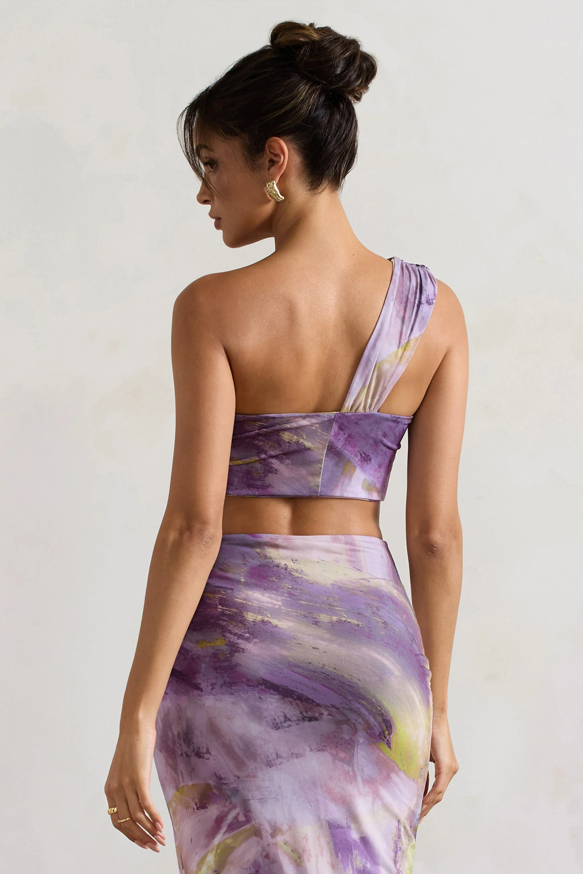 Open Heart | Brassiere à imprimé lilas a une epaule et nœud - Image 3