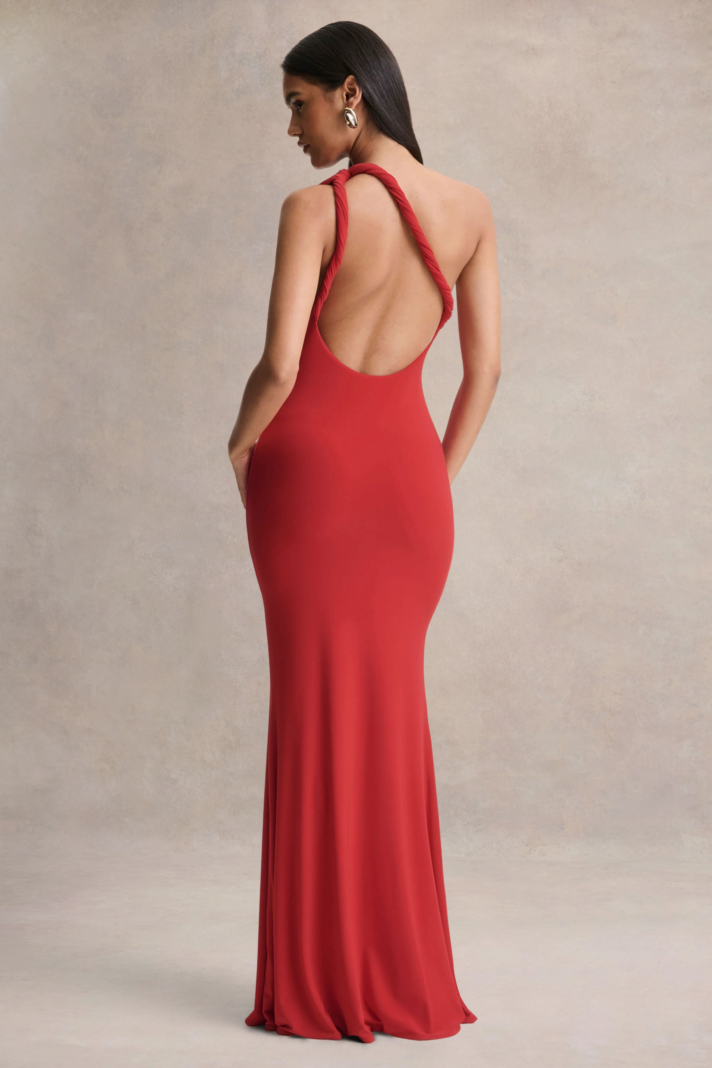 Ottilie | Robe longue rouge à encolure asymétrique - Image 2