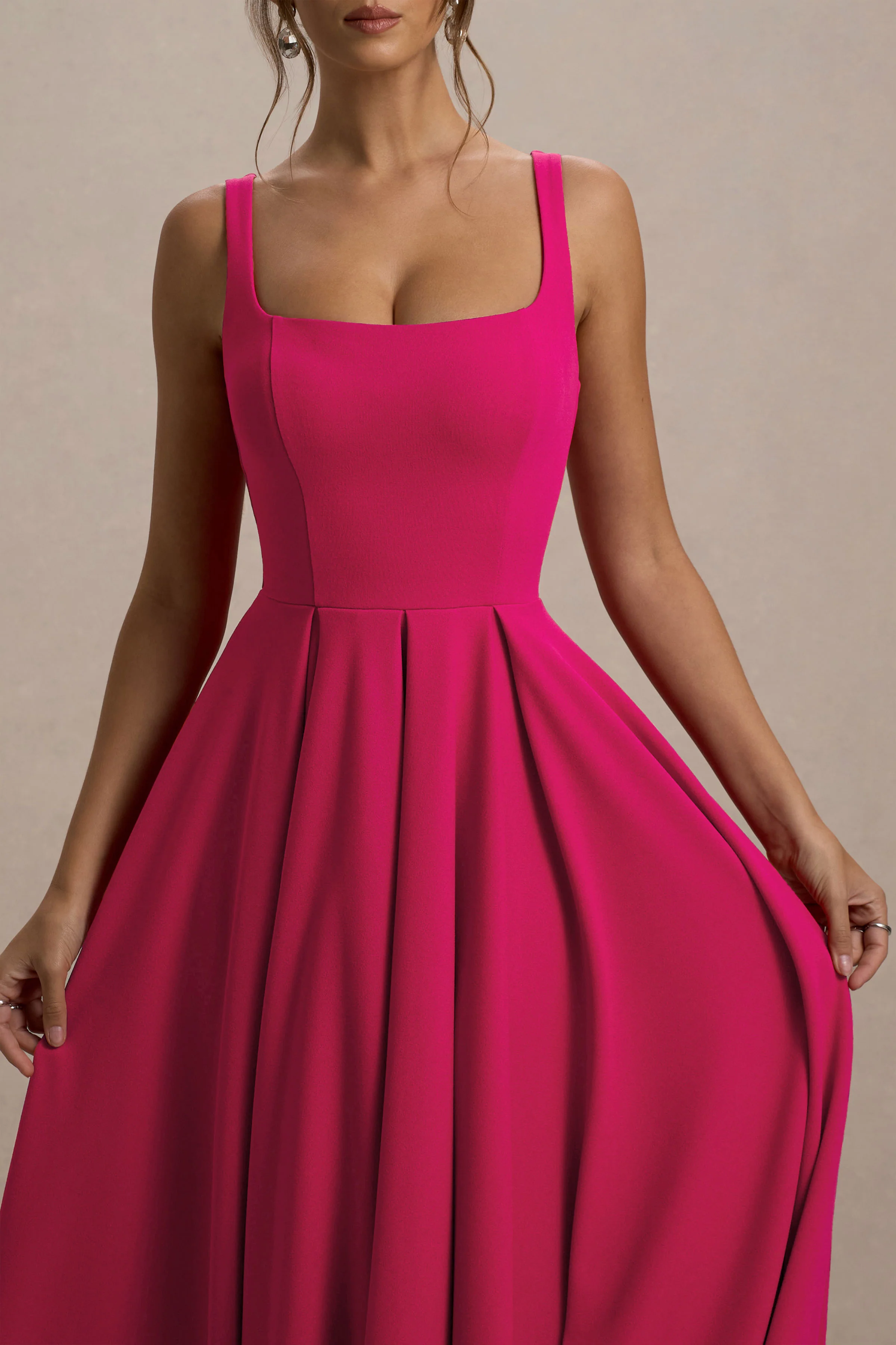 Parina | Robe Mi-Longue Rose à Bretelles avec Ourlet Volumineux - Image 3