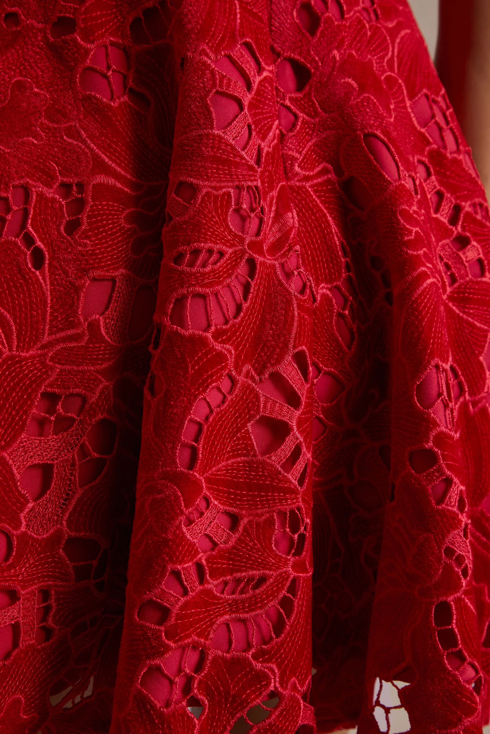 Roam | Mini-robe en dentelle rouge à col montant - Image 6