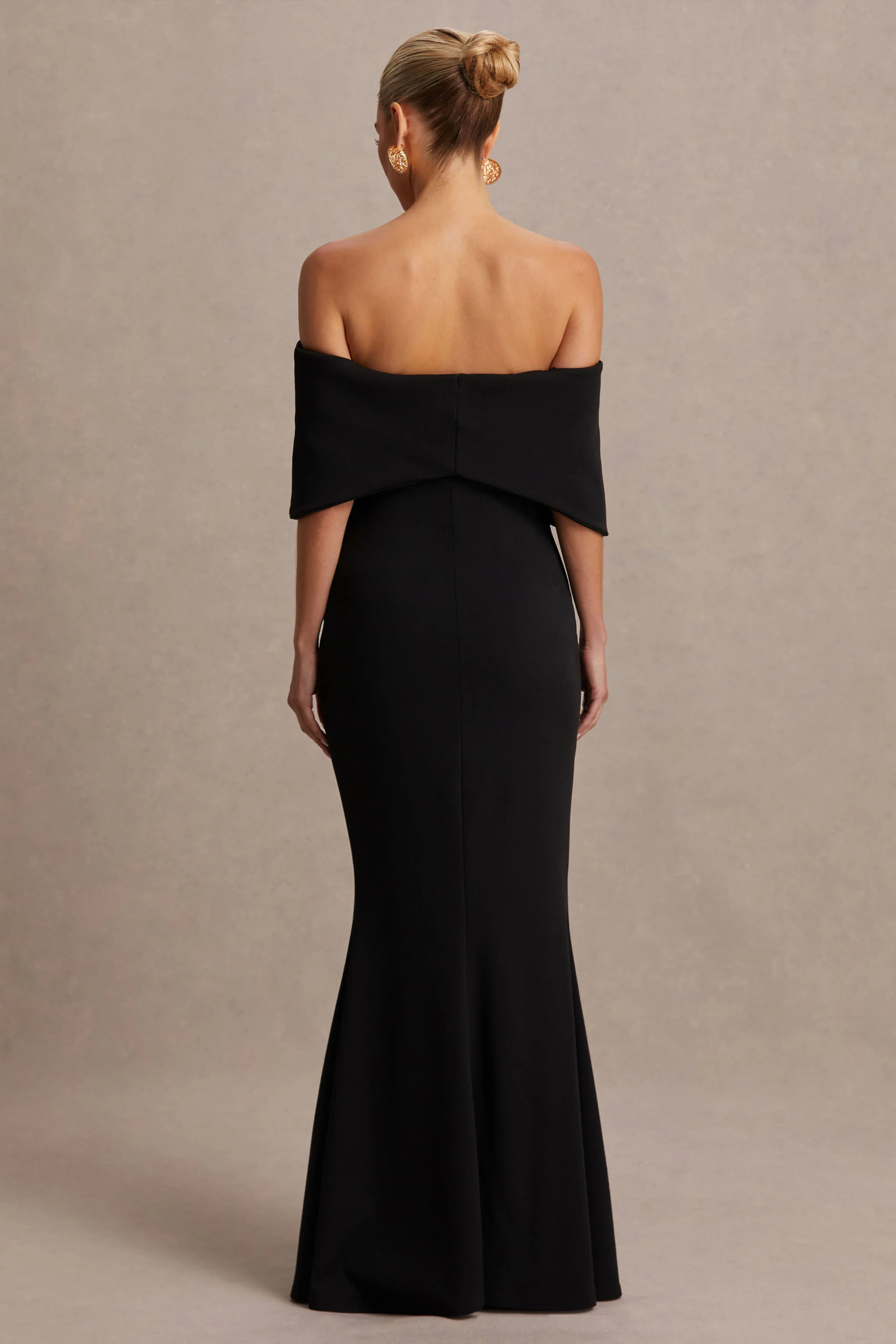 Libra | Robe longue de maternité Bardot noire avec nœud - Image 2