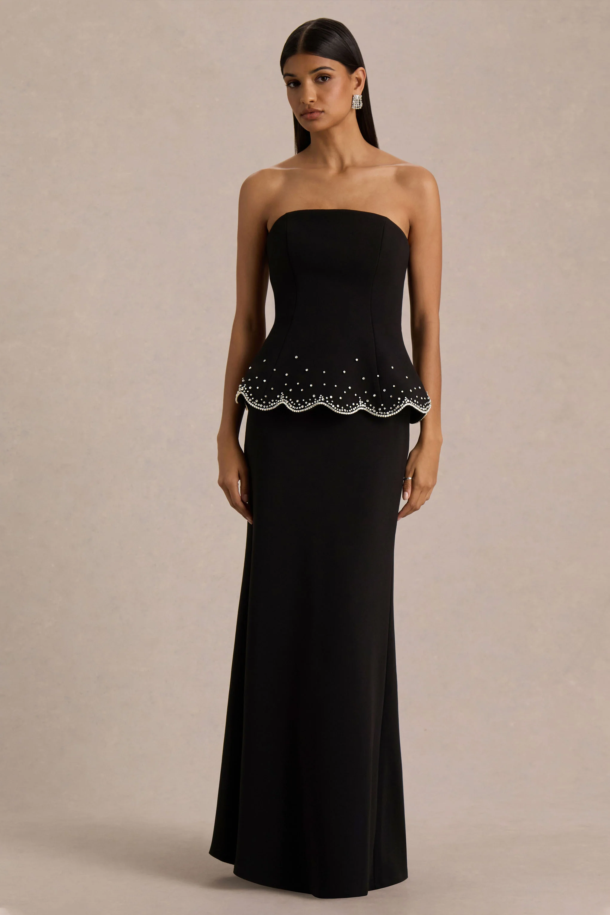 Robin | Robe Longue Noire à Corset Sans Bretelles Ornée de Strass - Image 4