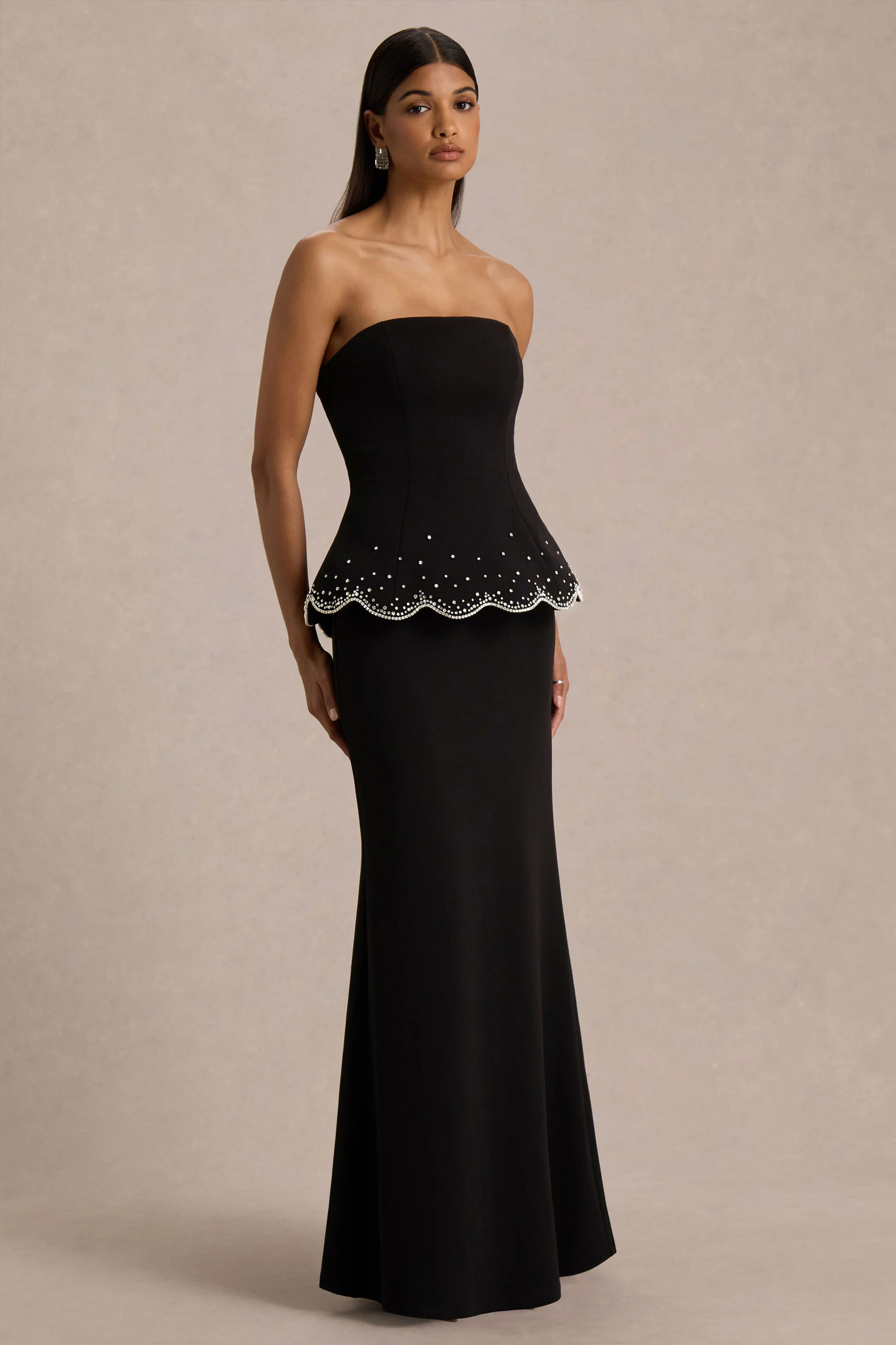 Robin | Robe Longue Noire à Corset Sans Bretelles Ornée de Strass - Image 5