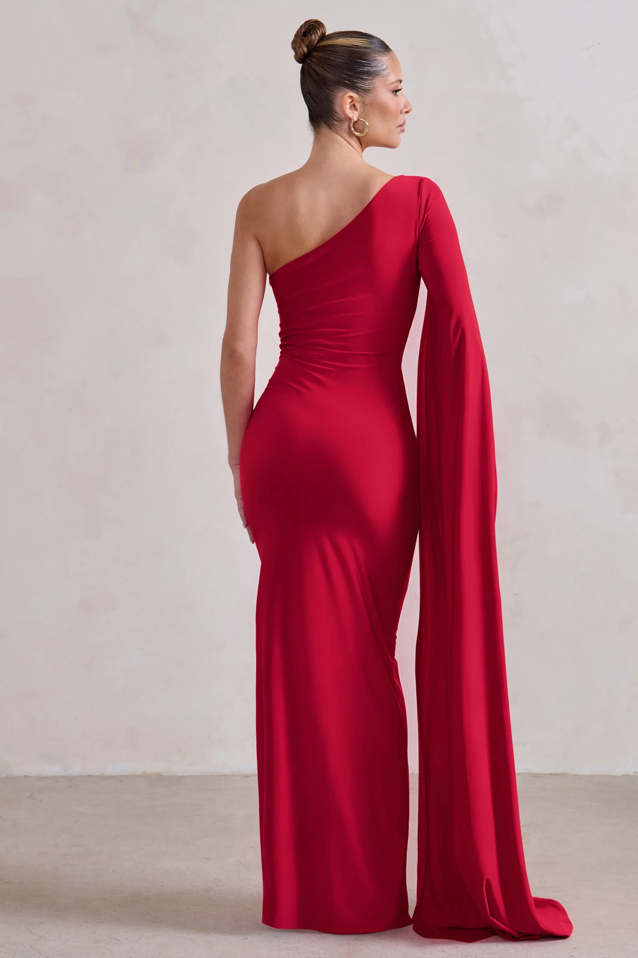 Romi | Robe longue asymétrique rouge à motif torsadé - Image 2