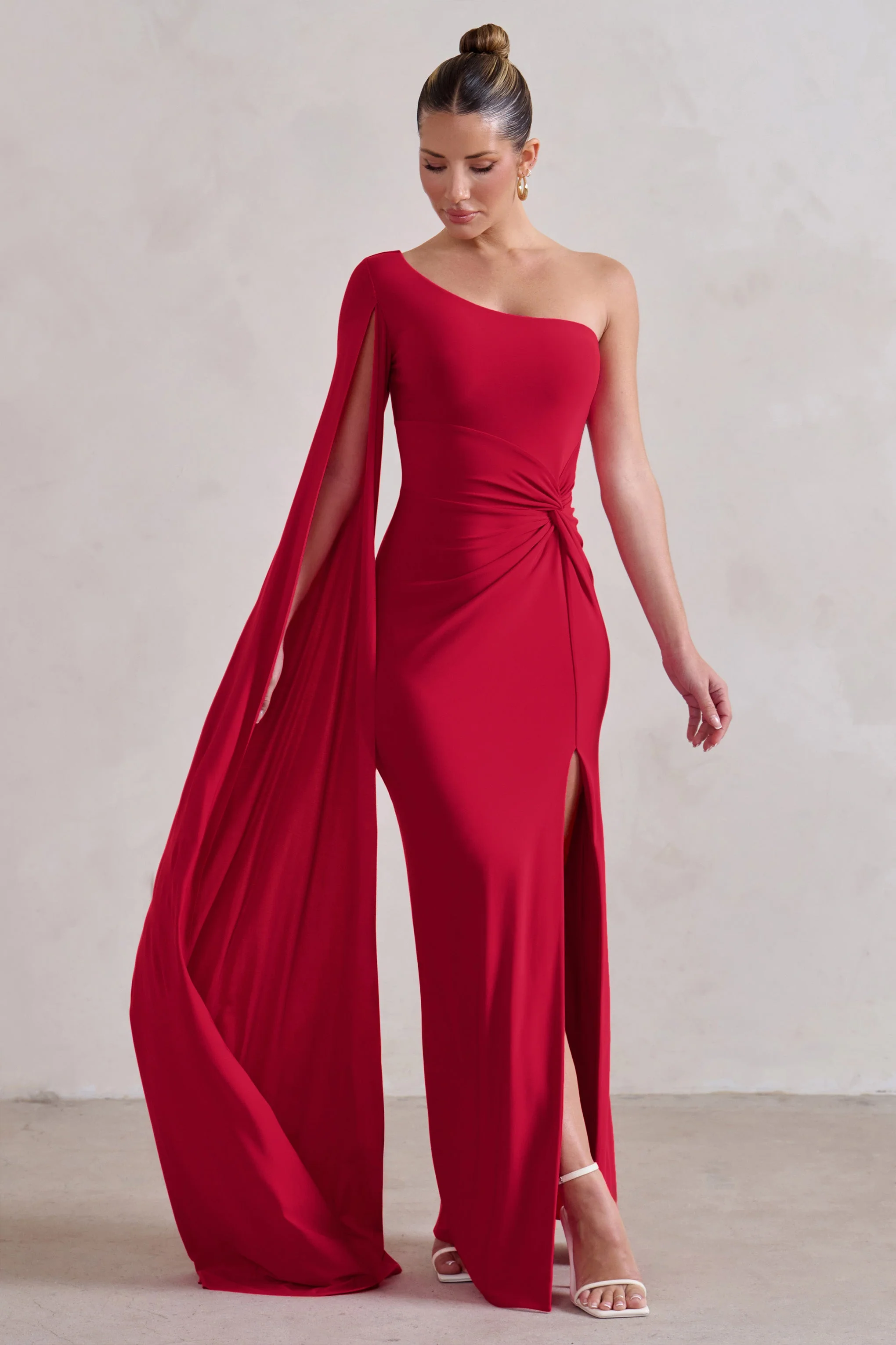 Romi | Robe longue asymétrique rouge à motif torsadé - Image 4