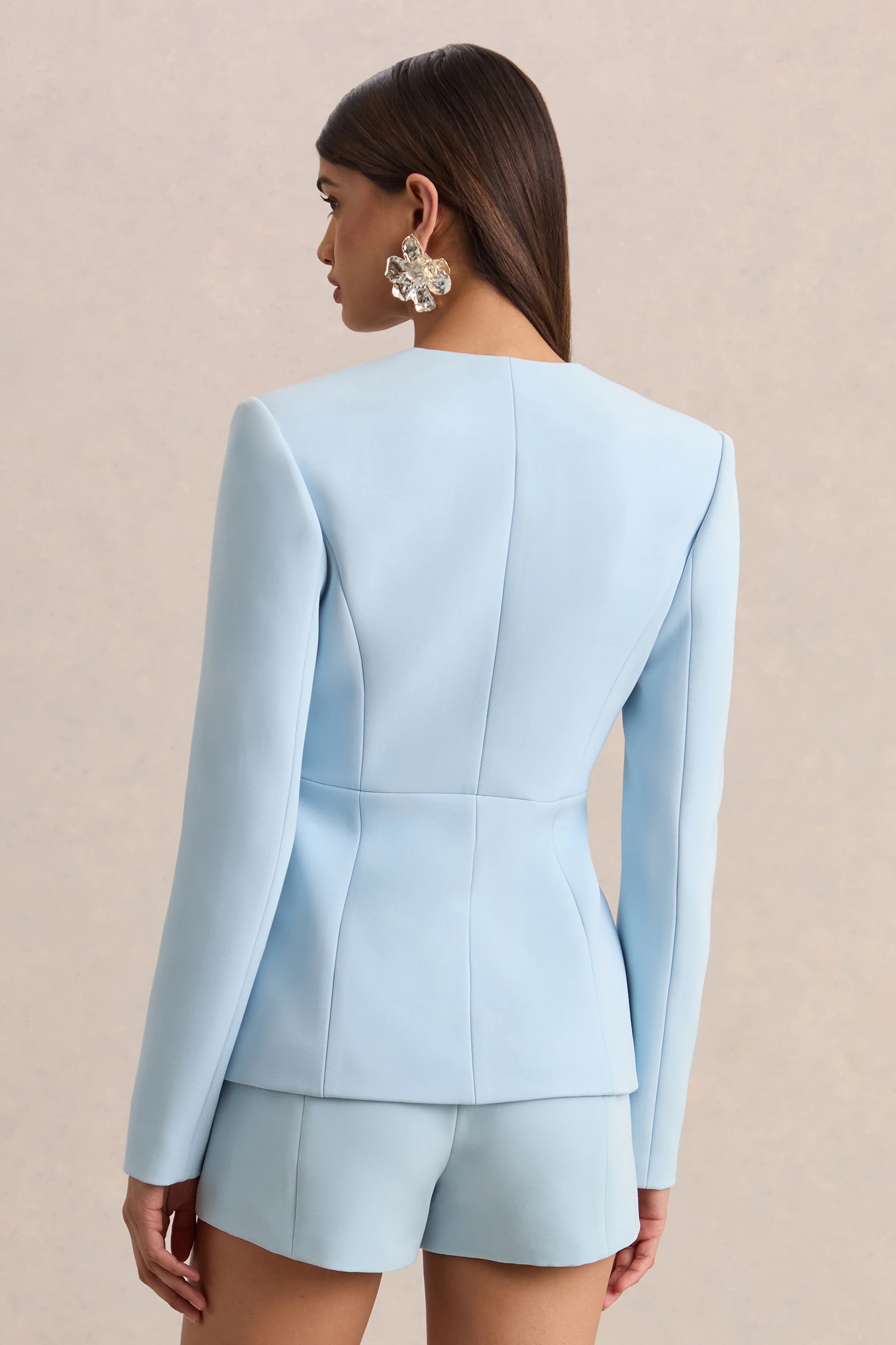Rosalina | Blazer bleu clair à décolleté plongeant avec coupe tailleur - Image 2