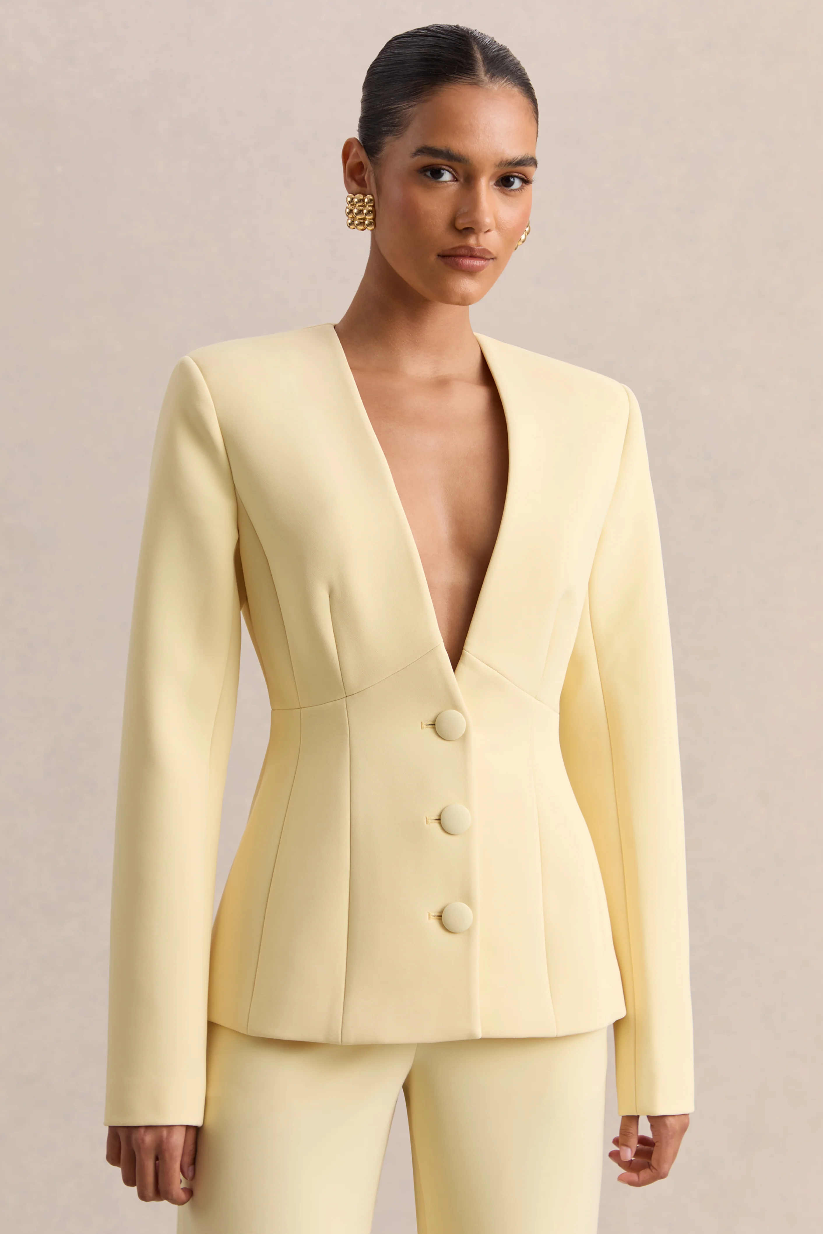 Rosalina | Blazer tailleur citron à décolleté plongeant extrême