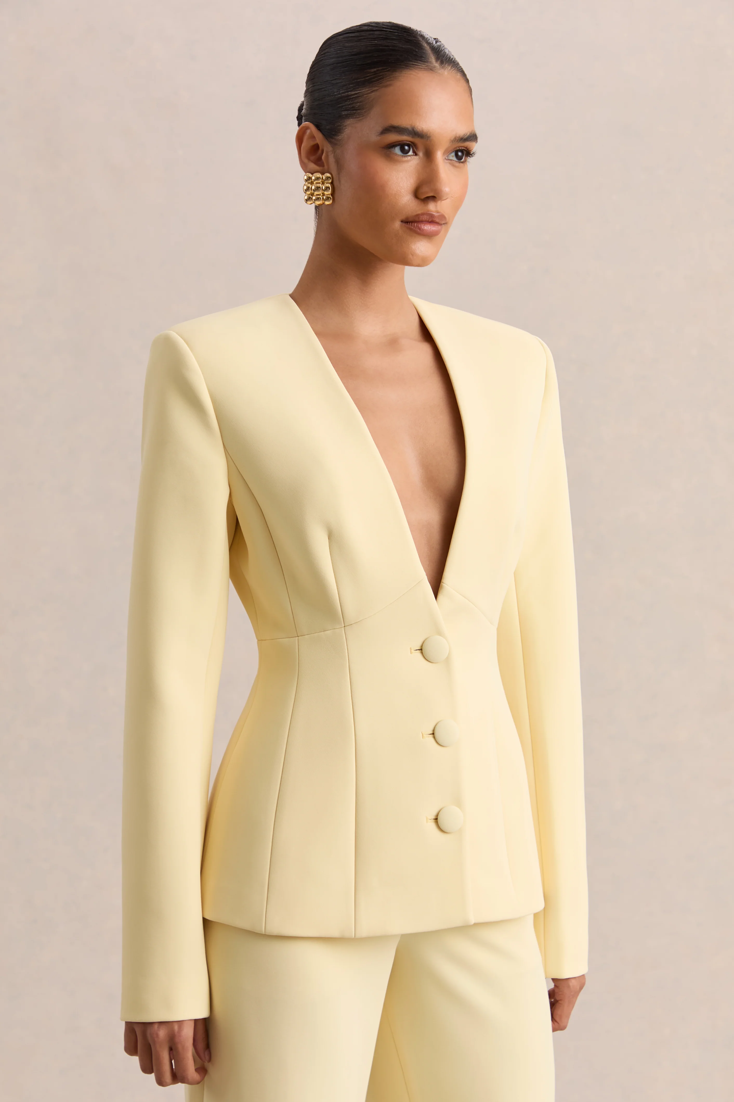 Rosalina | Blazer tailleur citron à décolleté plongeant extrême - Image 5