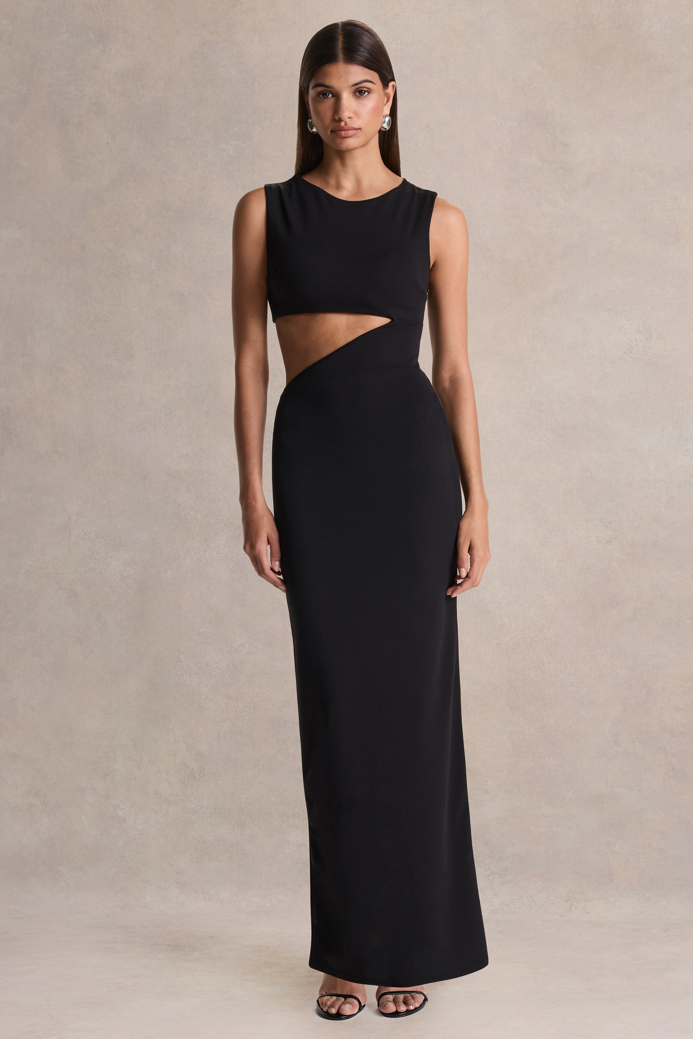Roseth | Robe longue noire à encolure haute avec cape amovible - Image 3