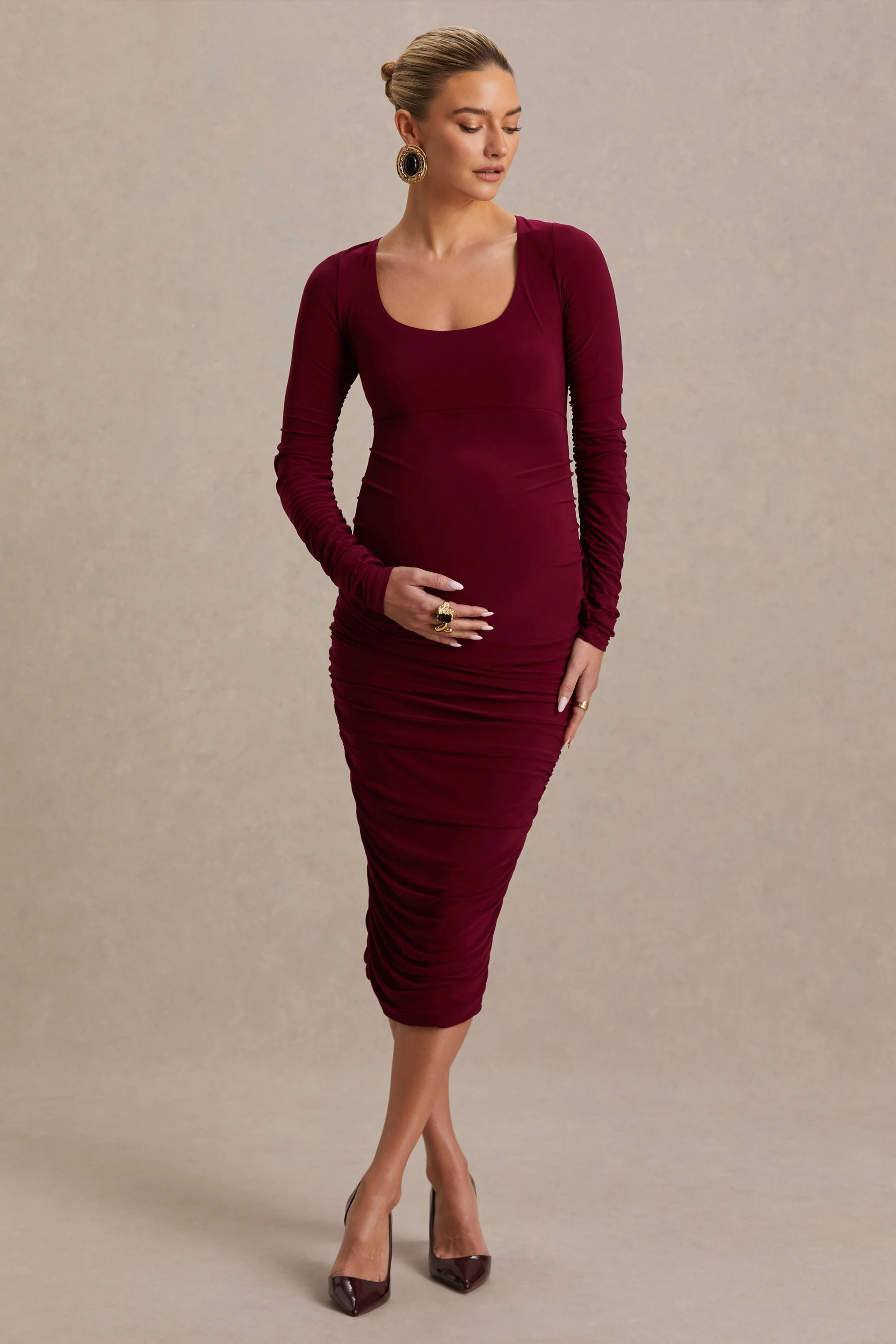 Saffron | Robe mi-longue de maternité baie à encolure arrondie - Image 4