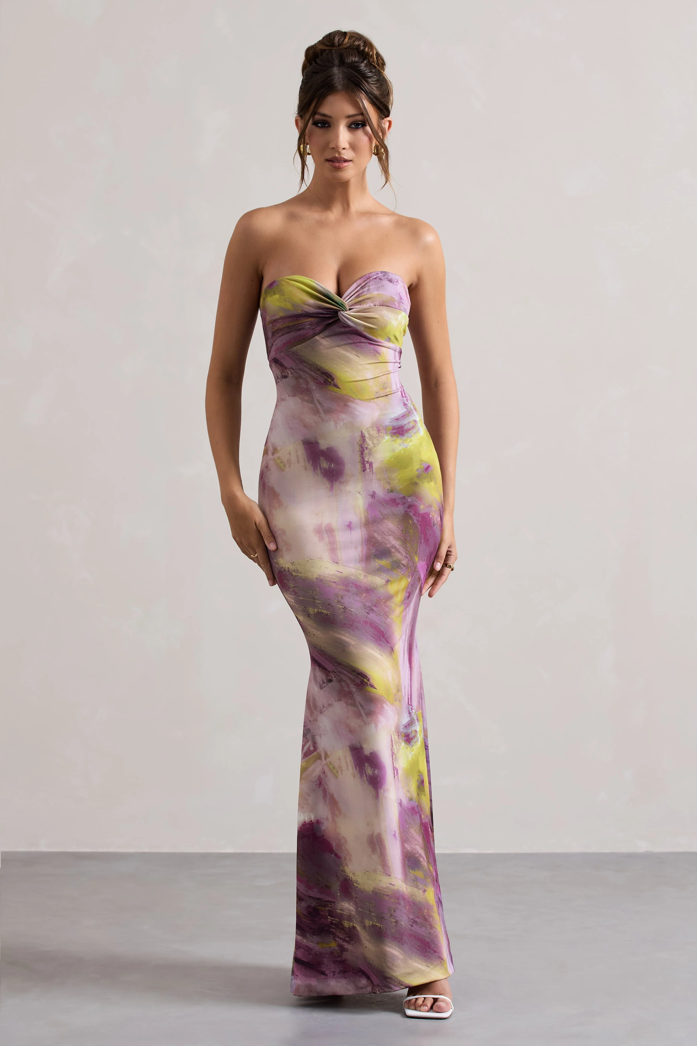 Santiago | Robe longue torsadée à imprimé lilas sans bretelles - Image 5