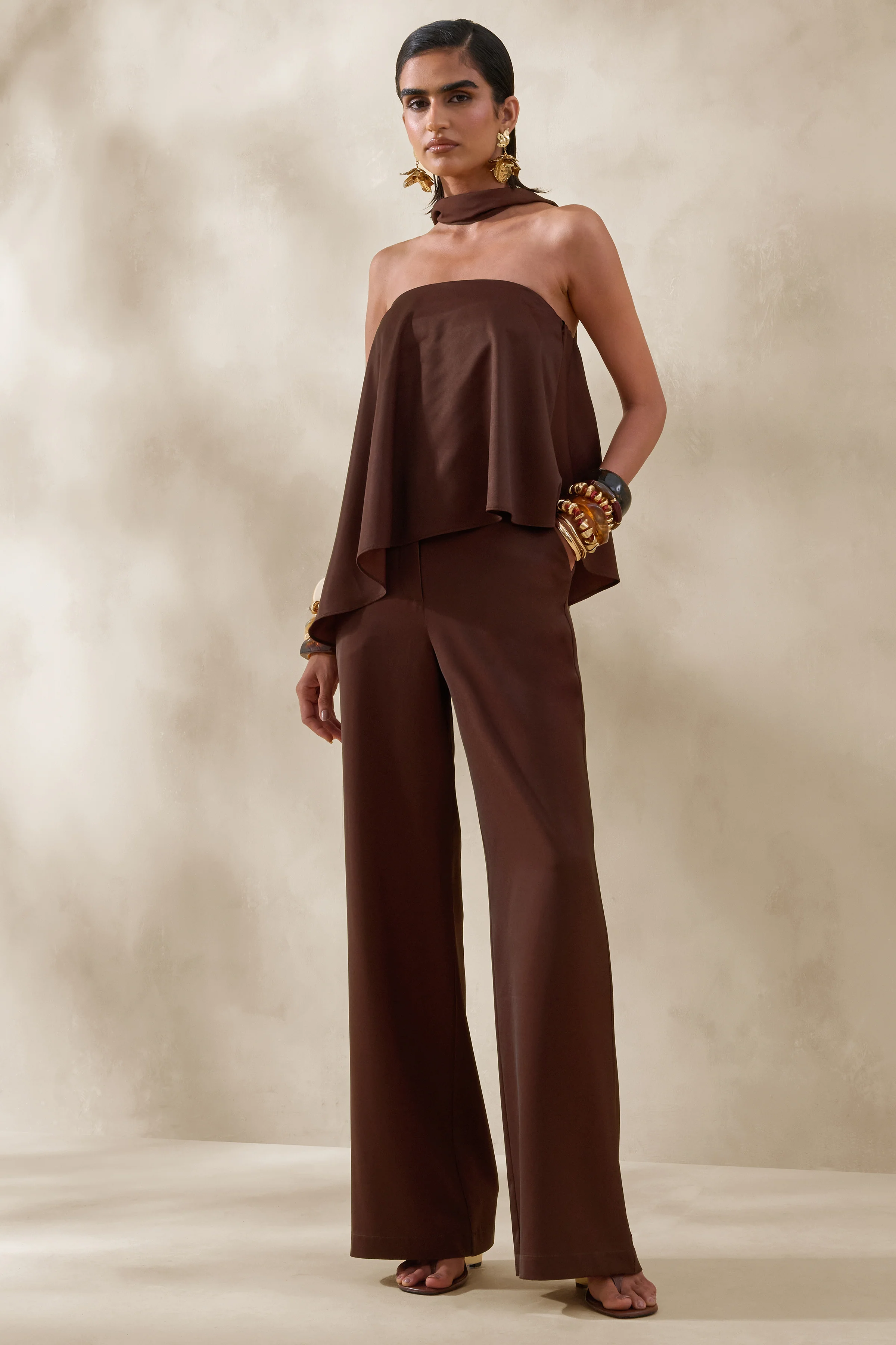 Seloria | Pantalon marron à jambes larges