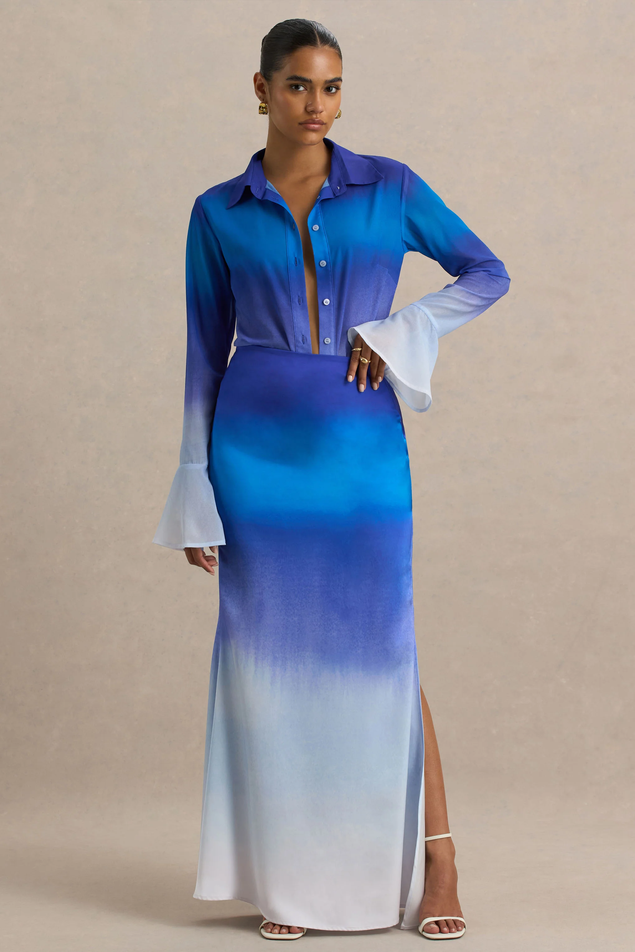 Serita | Jupe longue en satin ombré bleu - Image 5
