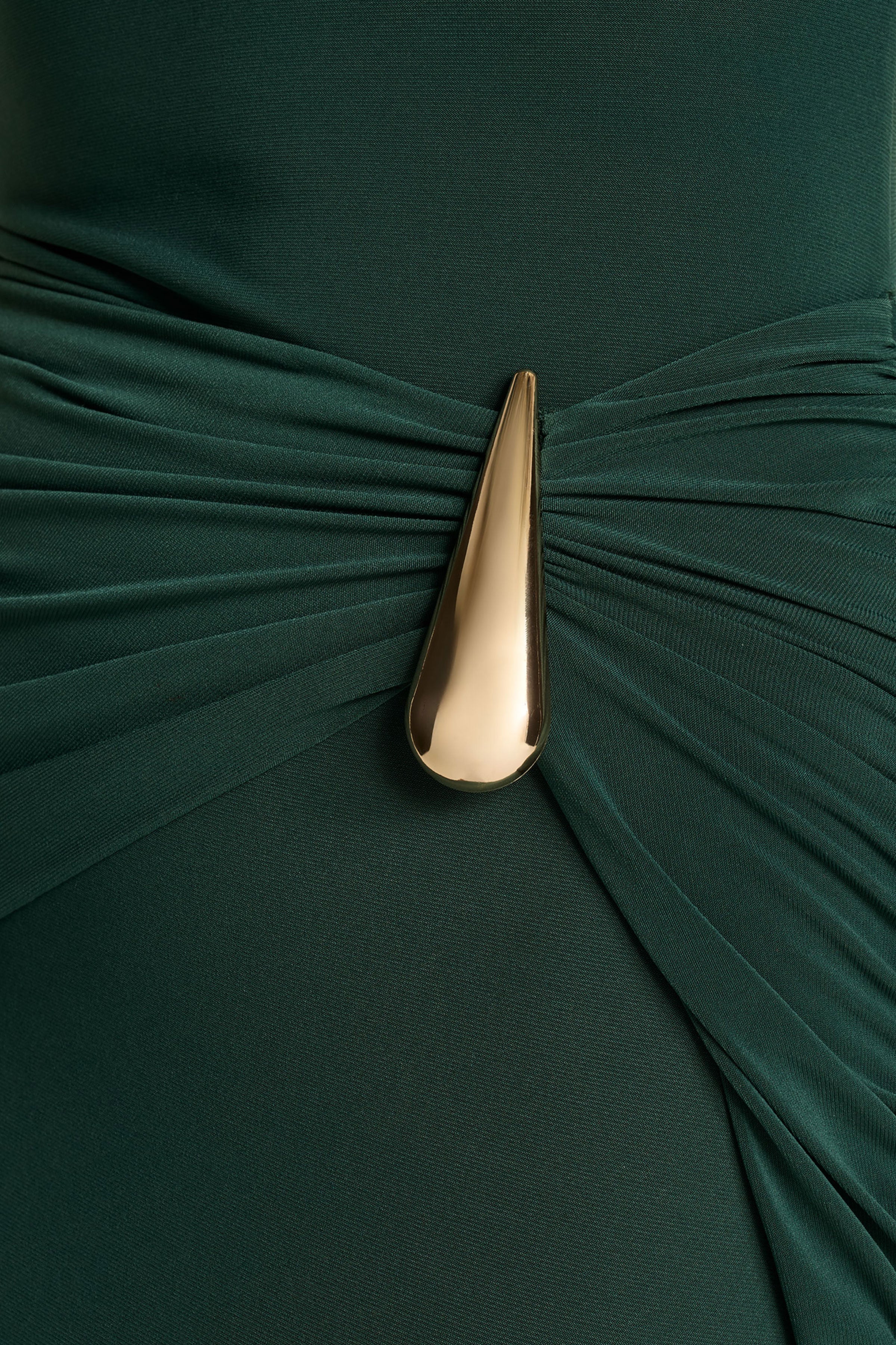 Solarium | Robe longue vert foncé à manches longues avec détail doré - Image 6