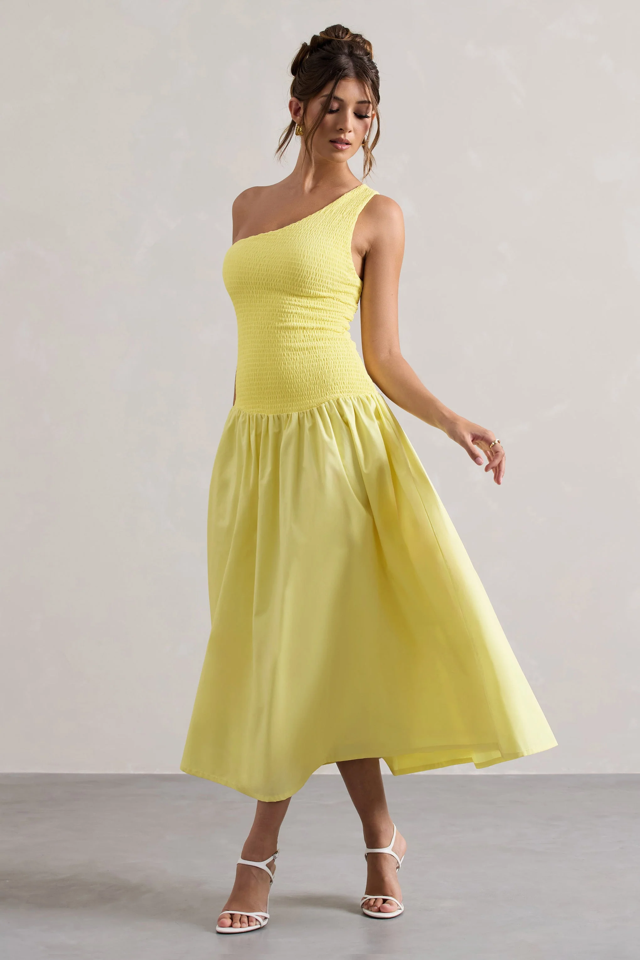 Sorbet | Robe longue plissée asymétrique en popeline citron - Image 4