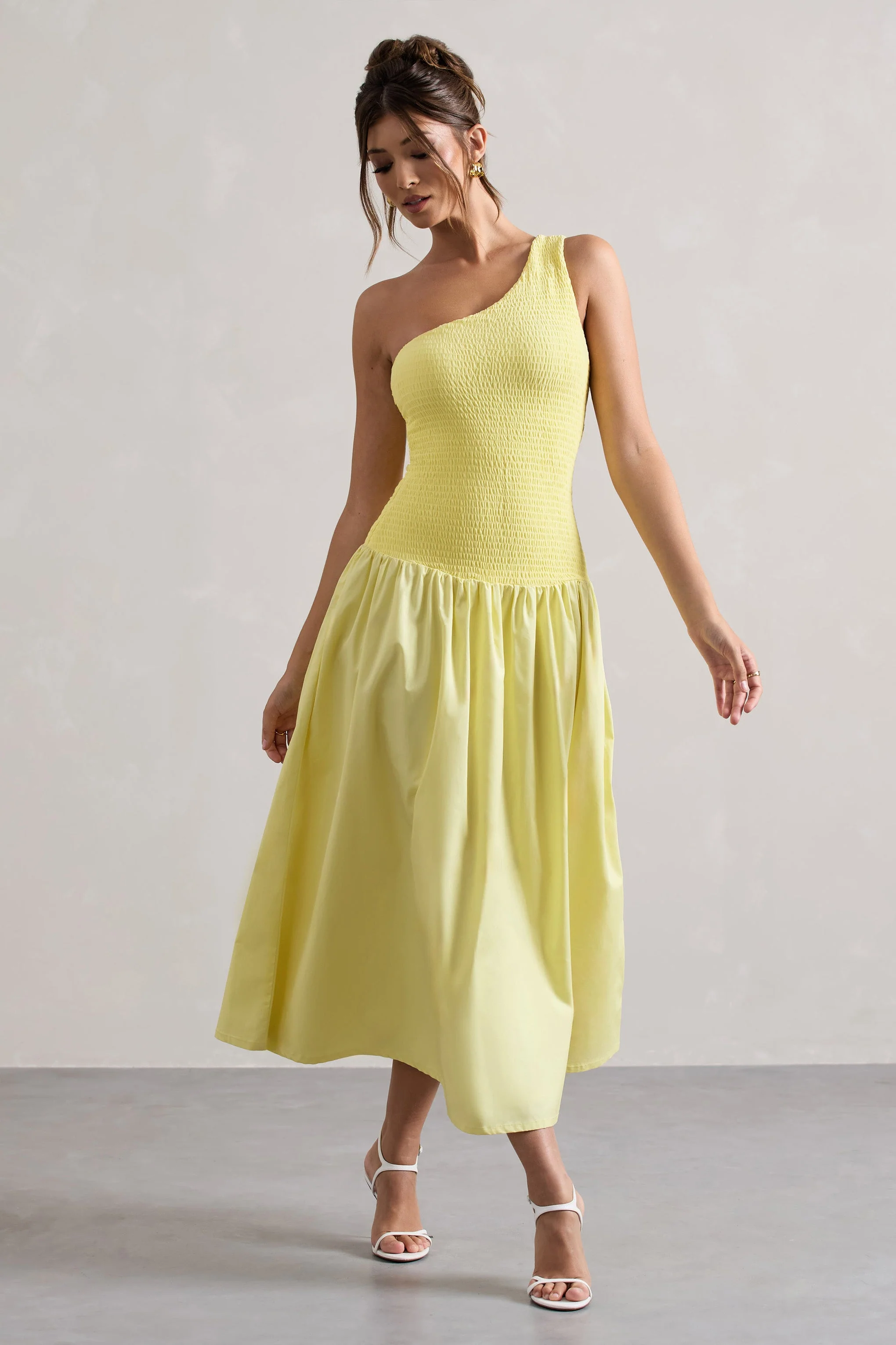 Sorbet | Robe longue plissée asymétrique en popeline citron - Image 5