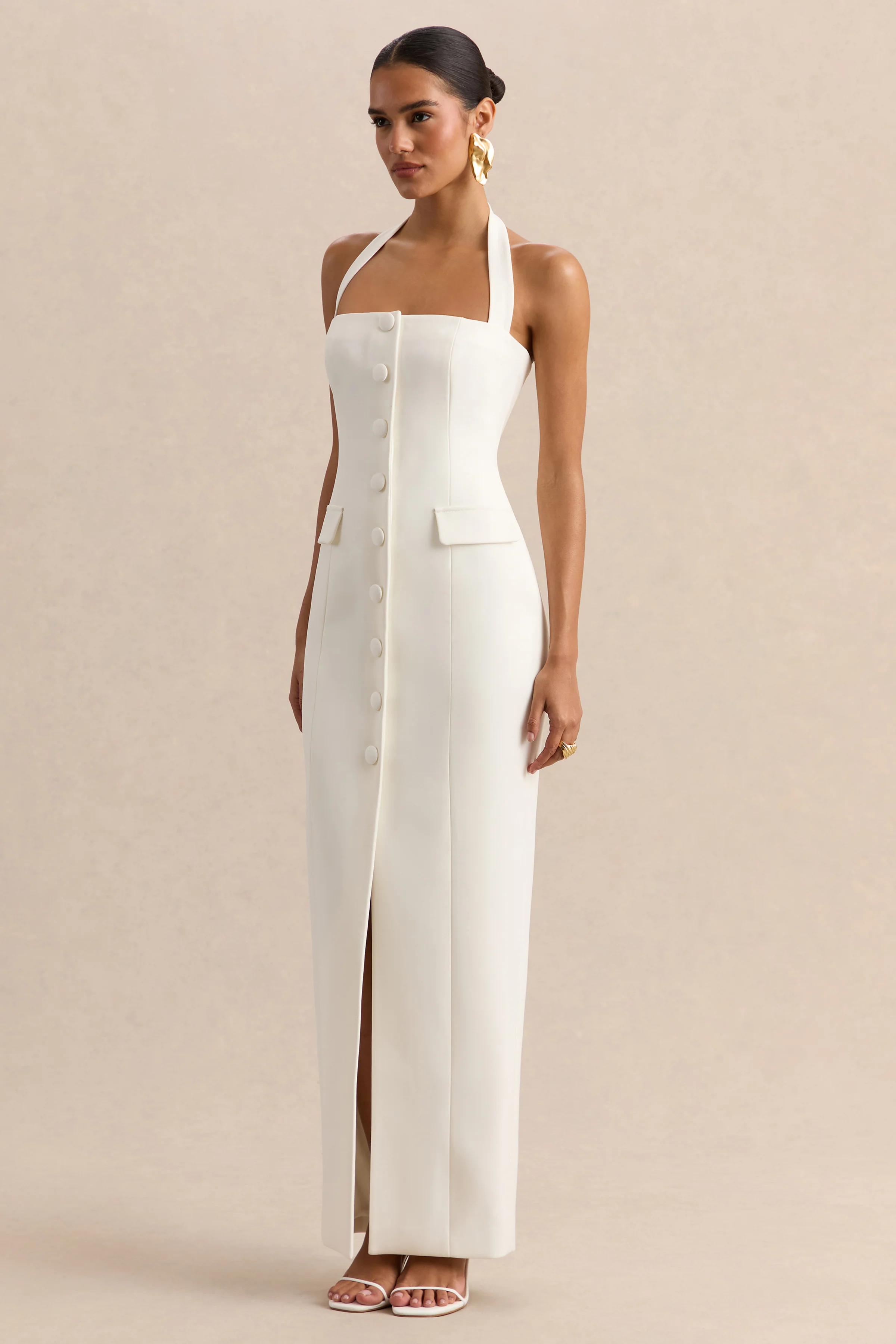 Steph | Robe longue blanche dos-nu à coupe tailleur - Image 4