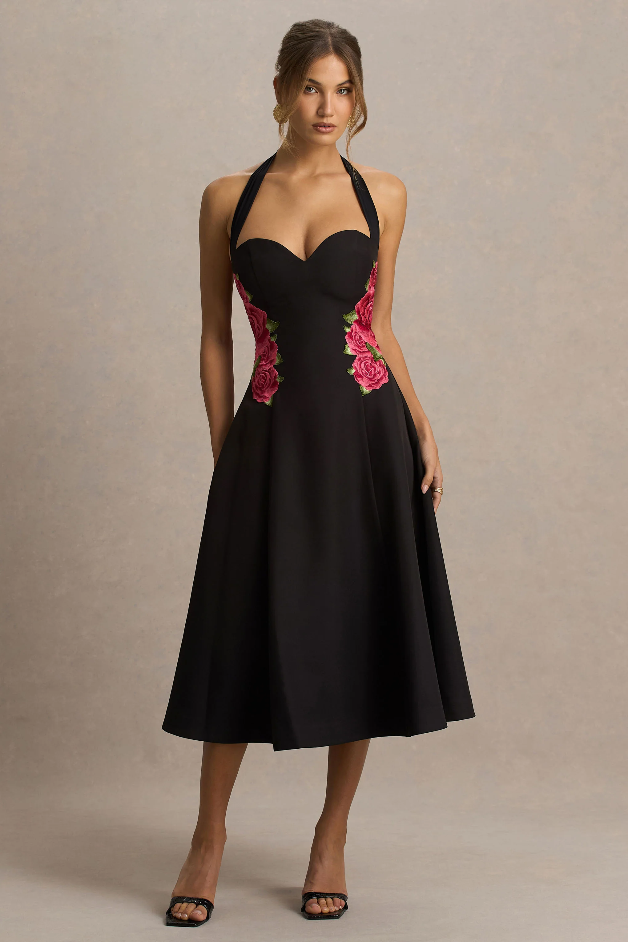Tillie | Robe mi-longue noire à encolure américaine - Image 5