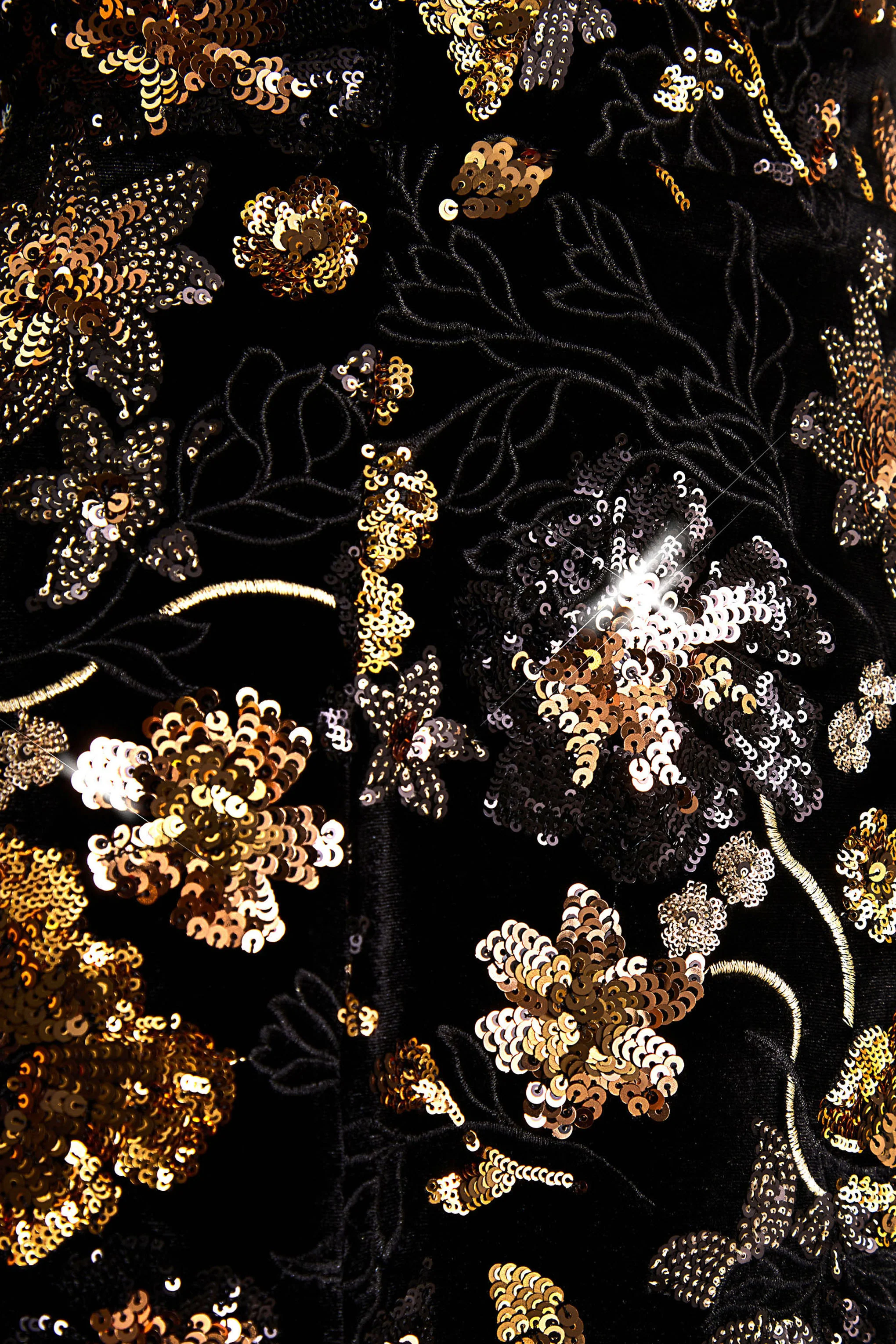 Valeri | Mini-robe en velours noir à encolure bandeau et sequins floraux bronze - Image 6