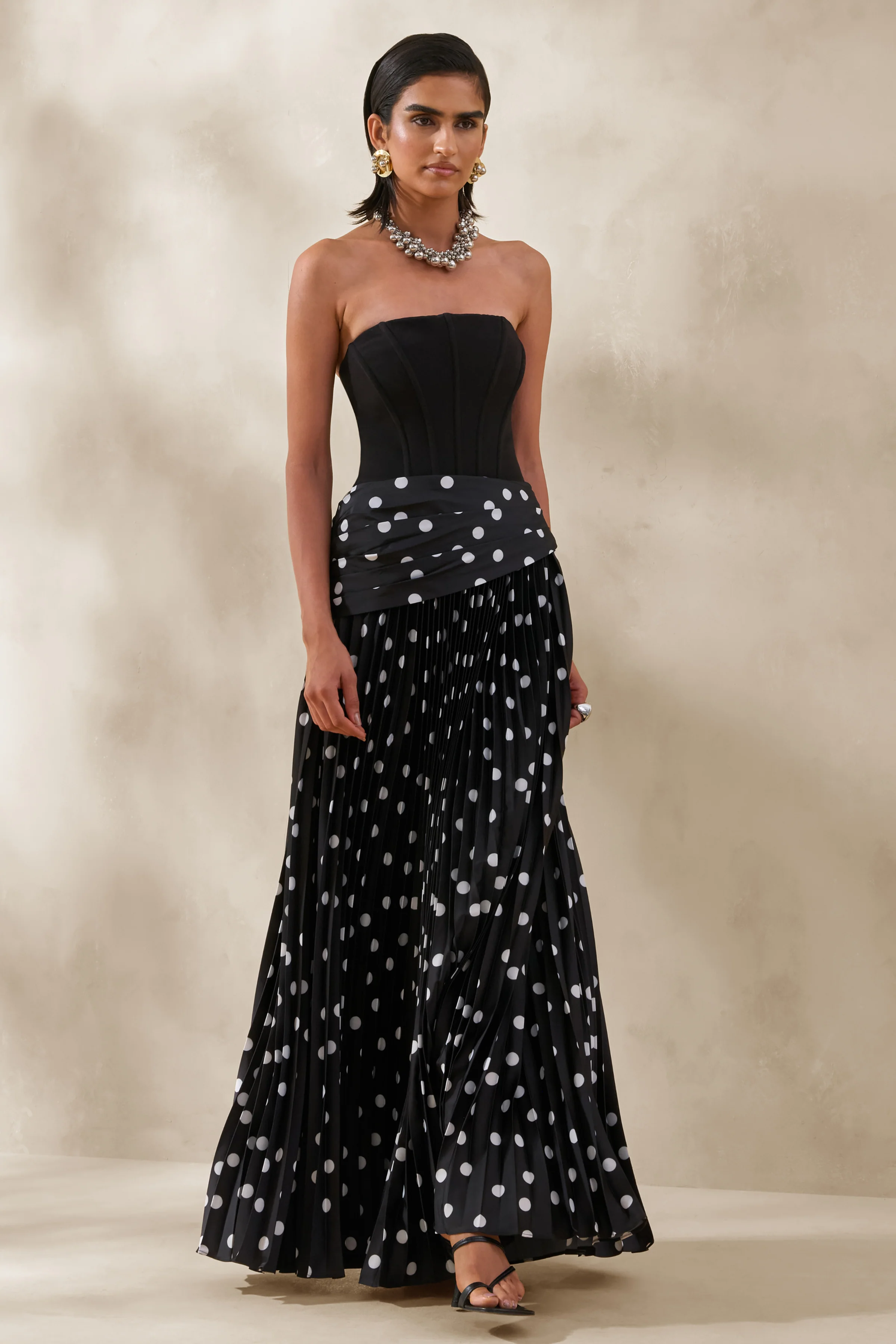Valerisse | Robe longue bandeau noire et blanche à pois - Image 4
