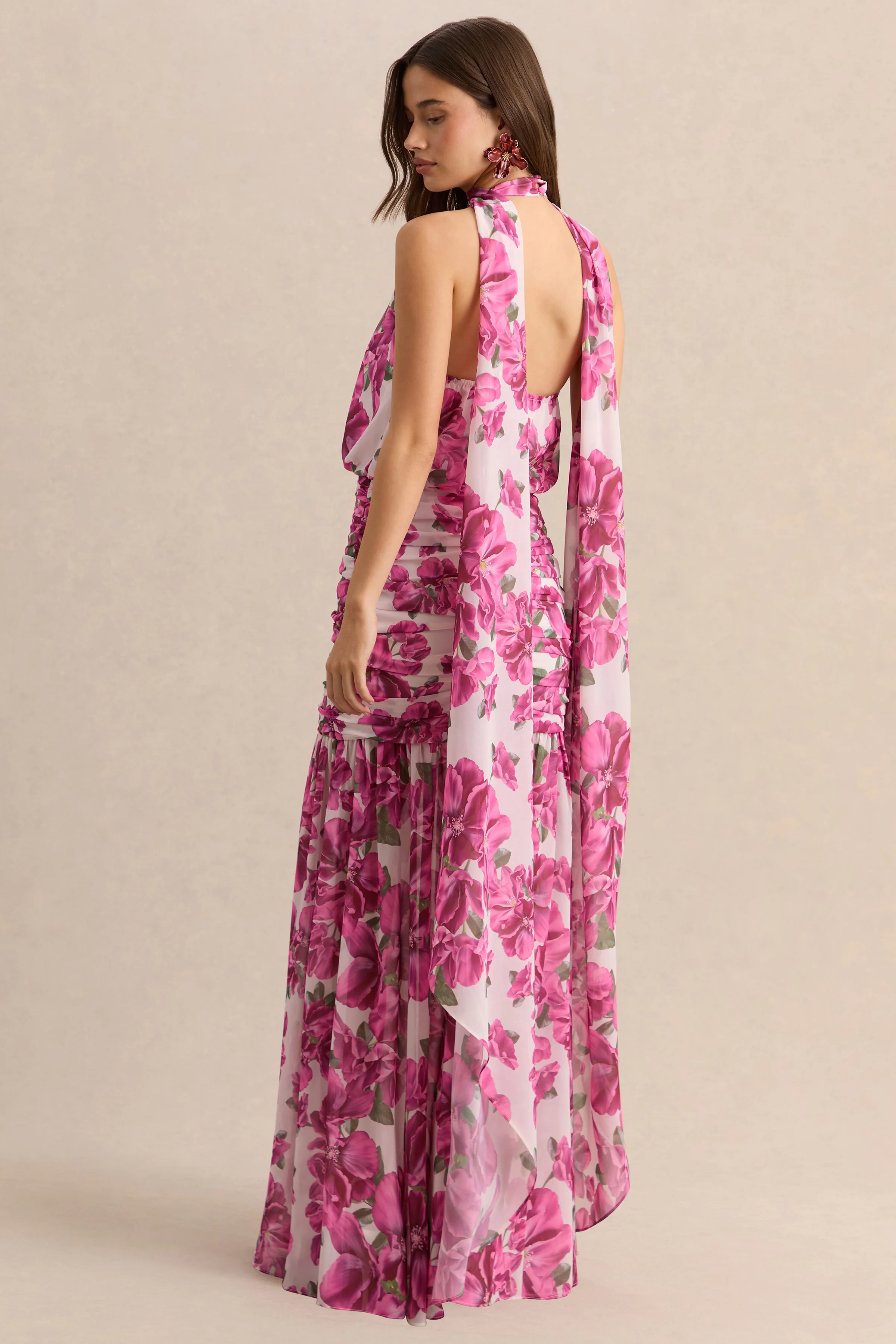 Veronique | Robe longue dos-nu à imprimé floral hibiscus rose - Image 2