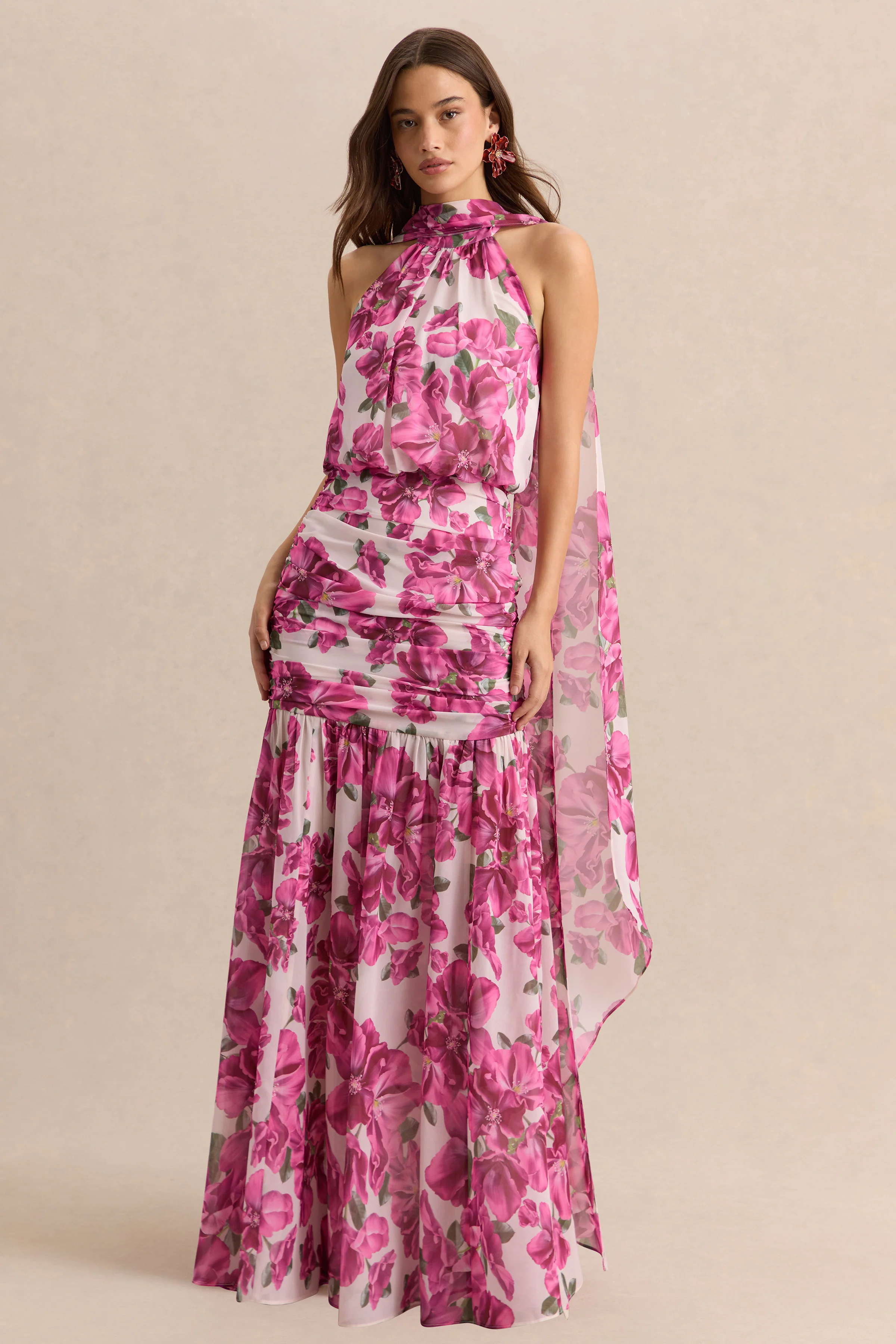 Veronique | Robe longue dos-nu à imprimé floral hibiscus rose - Image 6