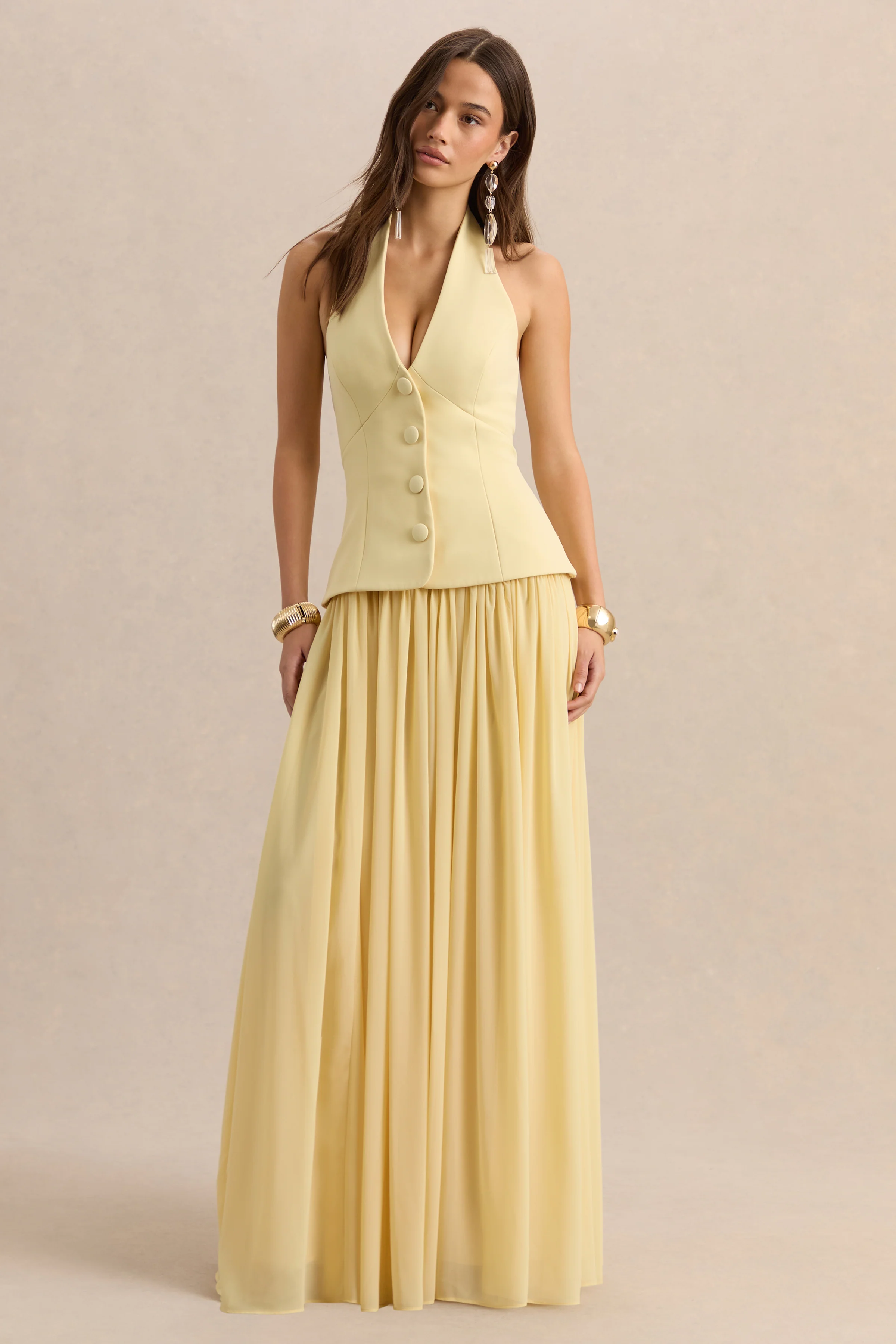 Zarina | Robe longue citron à décolleté plongeant - Image 4