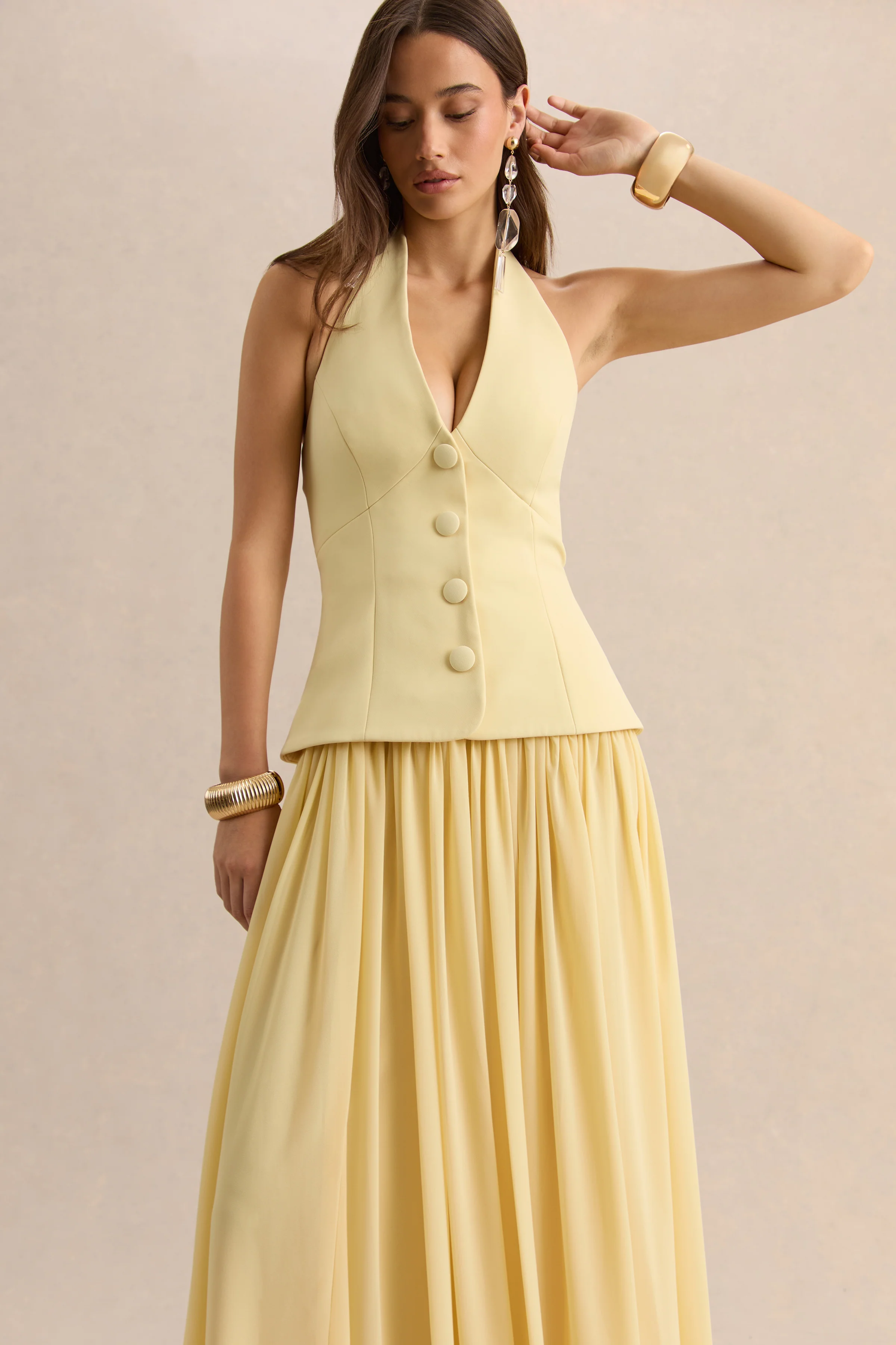 Zarina | Robe longue citron à décolleté plongeant - Image 6