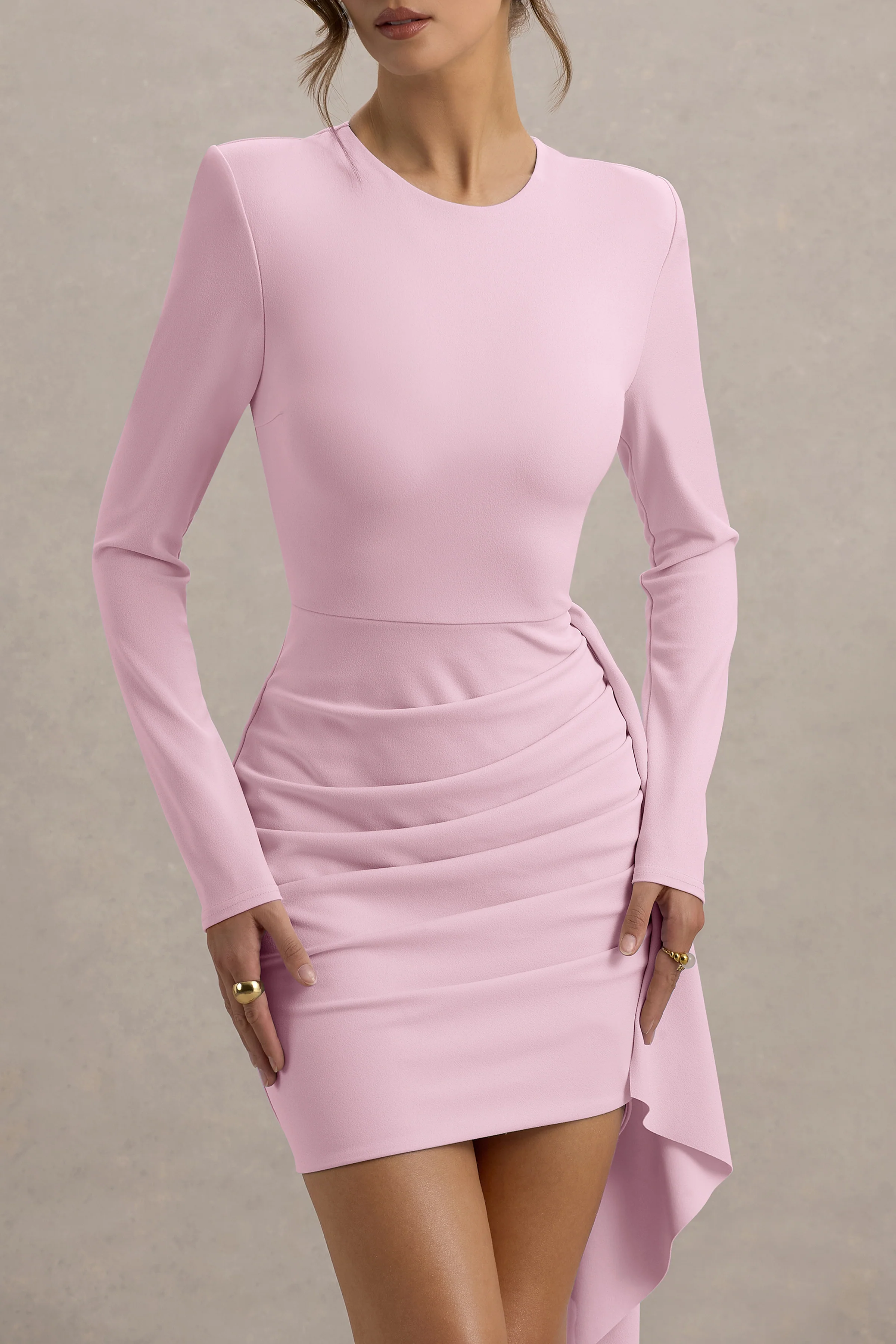 Zaya | Mini-robe rose à manches longues avec drapé - Image 3