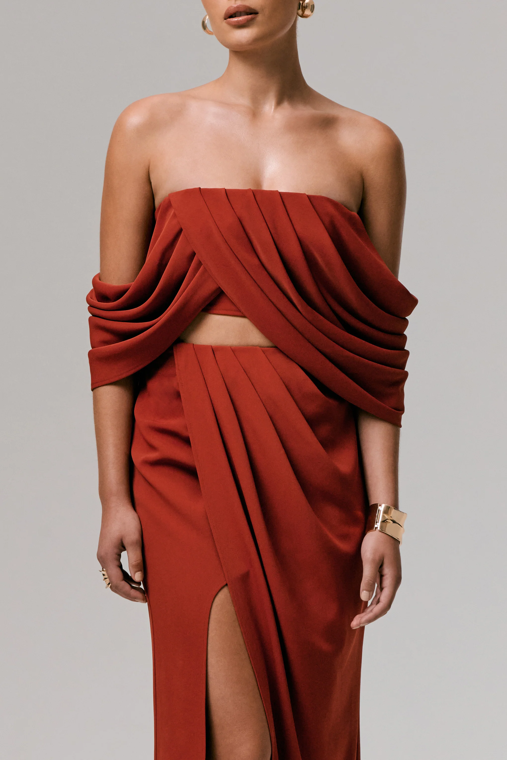 Zelina | Jupe longue taille mi-haute terracotta avec fente - Image 6