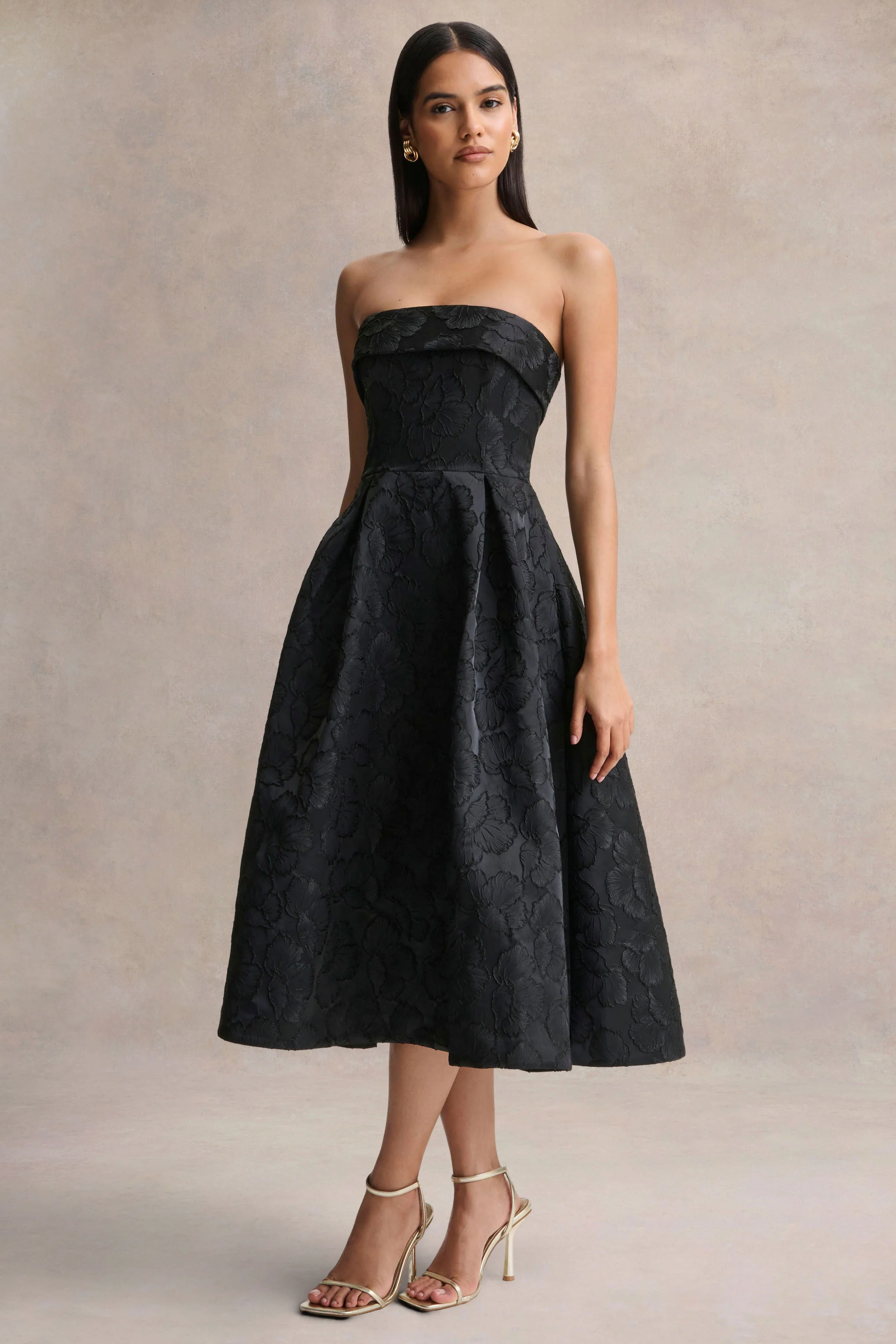 Zuma | Robe mi-longue bustier en jacquard métallisé noir - Image 4